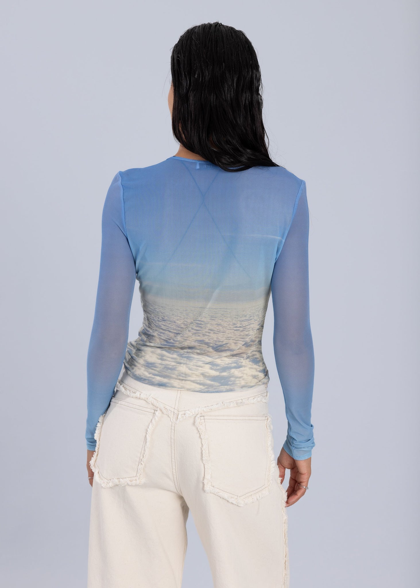 Maglia a maniche lunghe in rete stampata - Stampa cloud