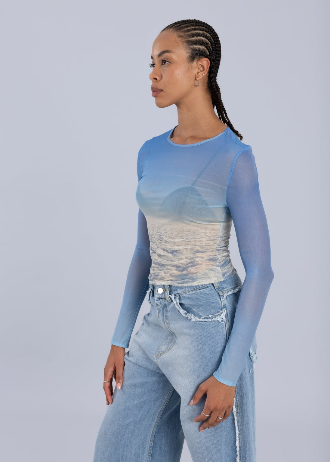 Maglia a maniche lunghe in rete stampata - Stampa nuvola