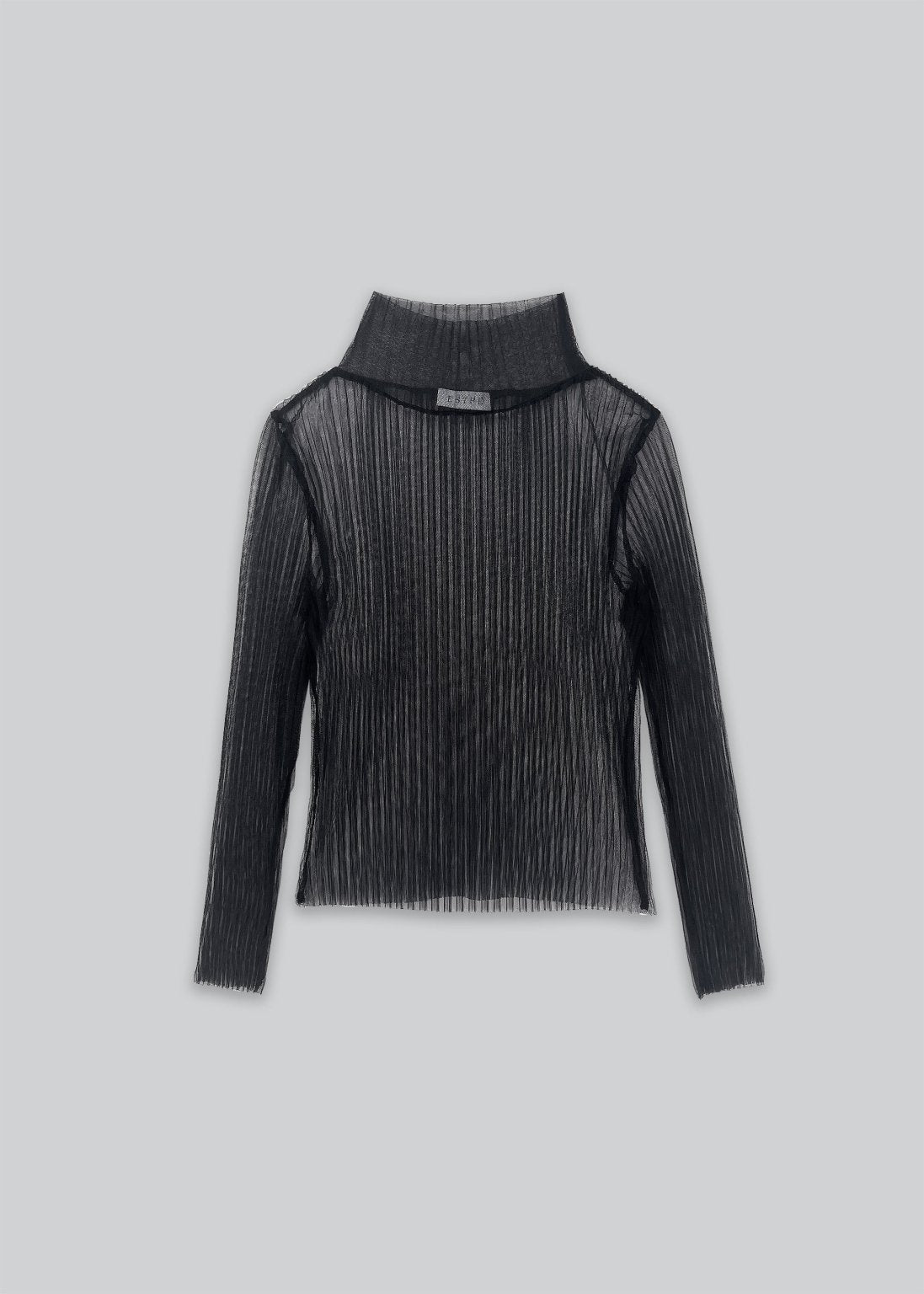 Top plissettato in rete con collo alto - Nero