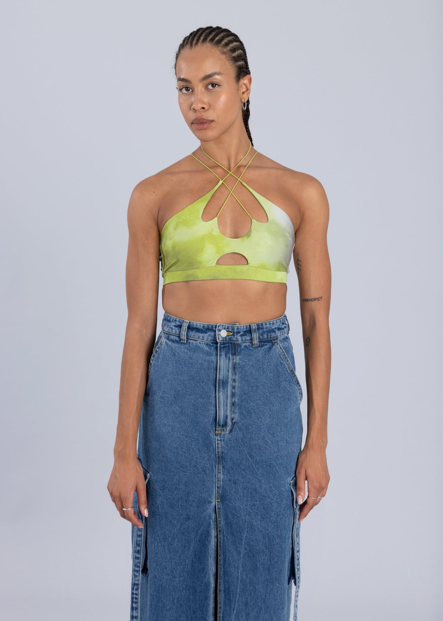 Bralette con ritaglio in rete - Stampa sfumata verde