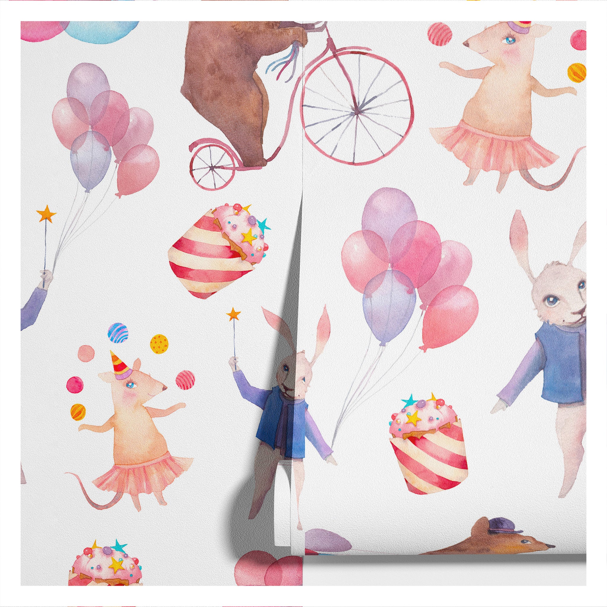 Carta da Parati Festa degli Animali per Bambini - 2 rotoli di carta 90 cm x 260 cm - 4.68 mq