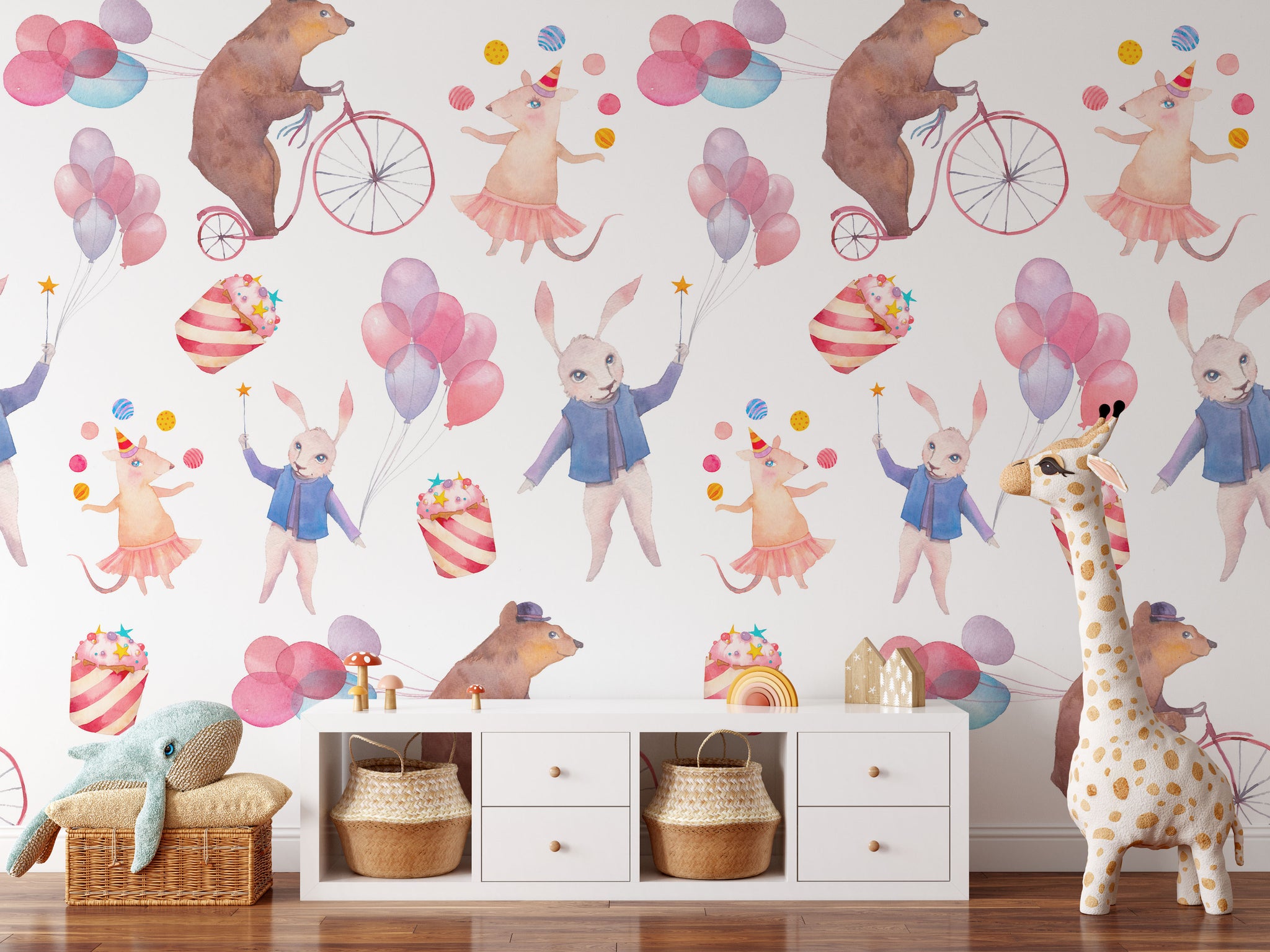Carta da Parati Festa degli Animali per Bambini - 2 rotoli di carta 90 cm x 260 cm - 4.68 mq