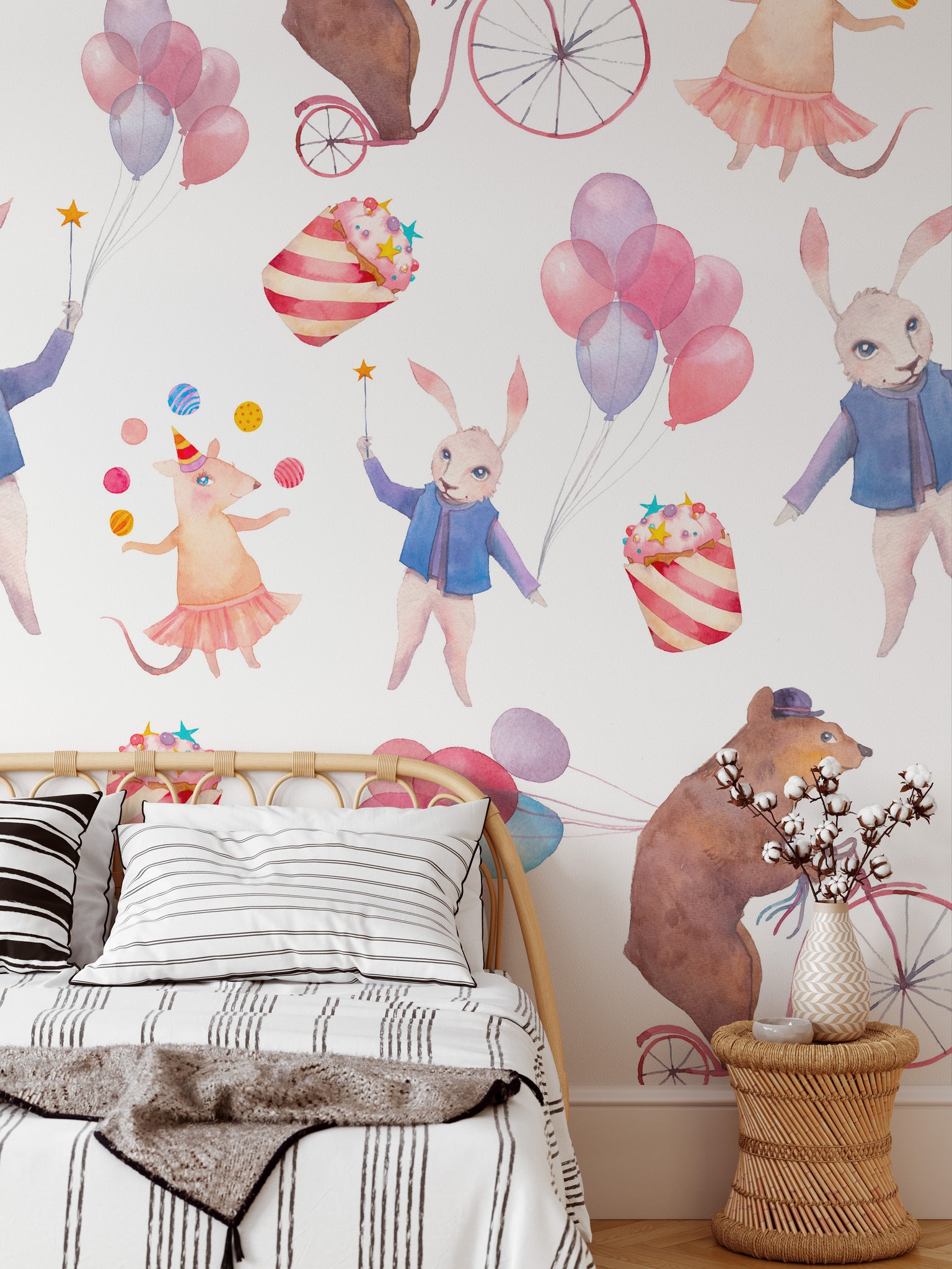 Carta da Parati Festa degli Animali per Bambini - 2 rotoli di carta 90 cm x 260 cm - 4.68 mq