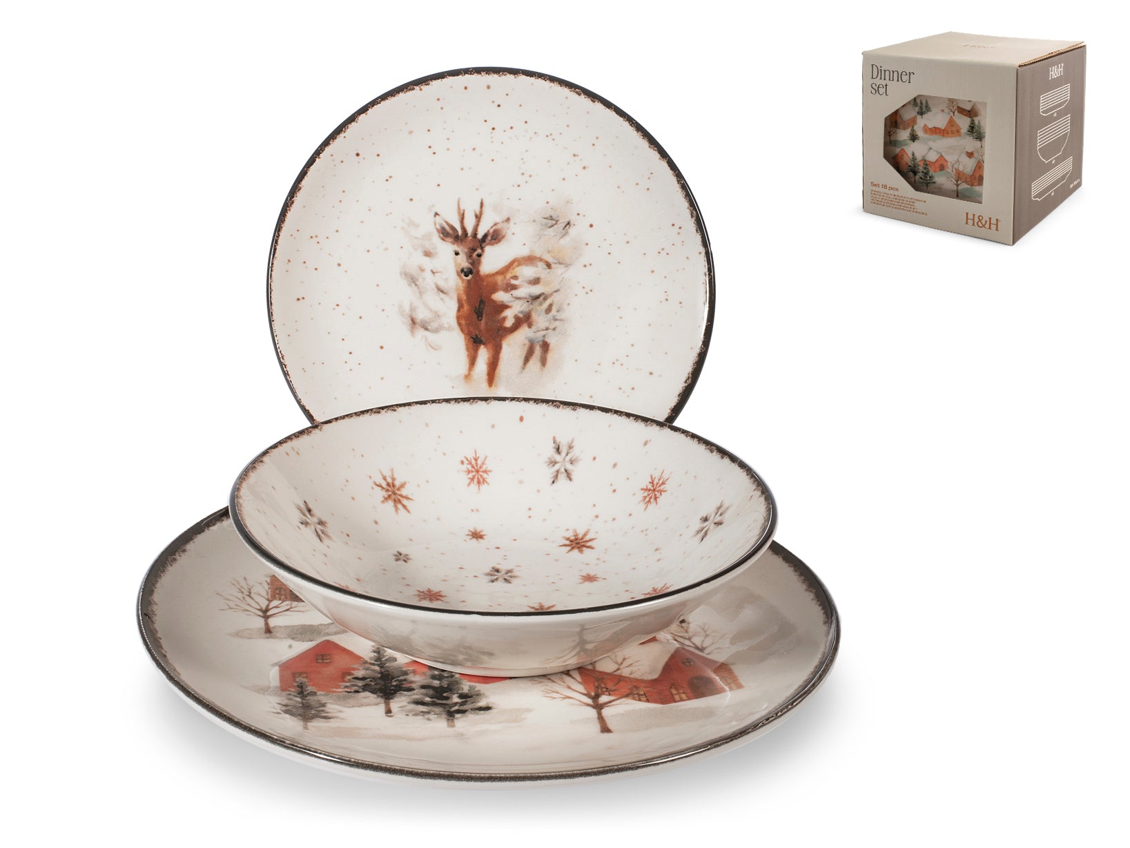 Servizio 18 pezzi tavola Fairyt Charm in stoneware decorato.