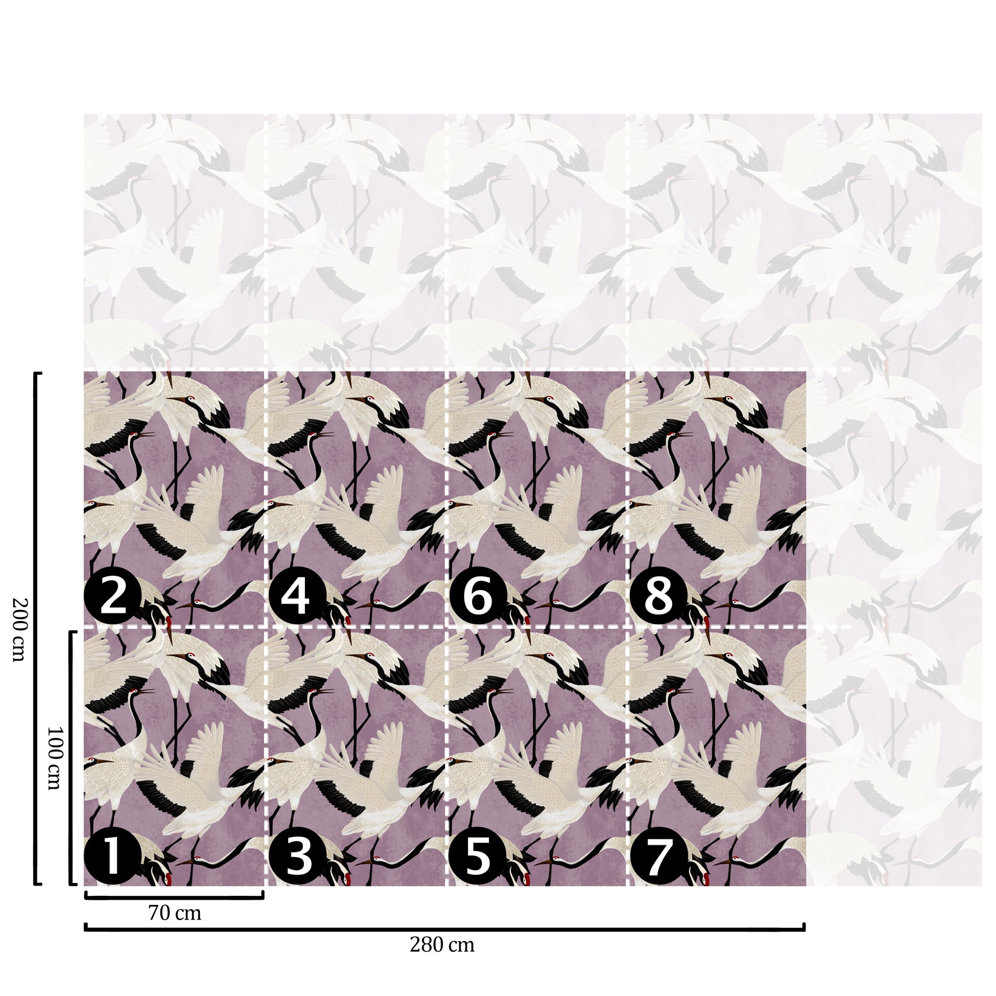 Carta da Parati Lilla Aironi Giapponesi - 8 fogli - 5,60 mq