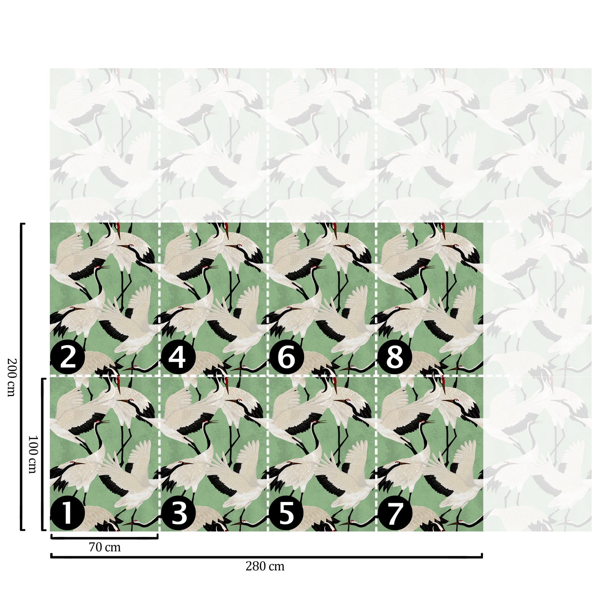 Carta da Parati Aironi Verdi - 8 fogli - 5,60 mq