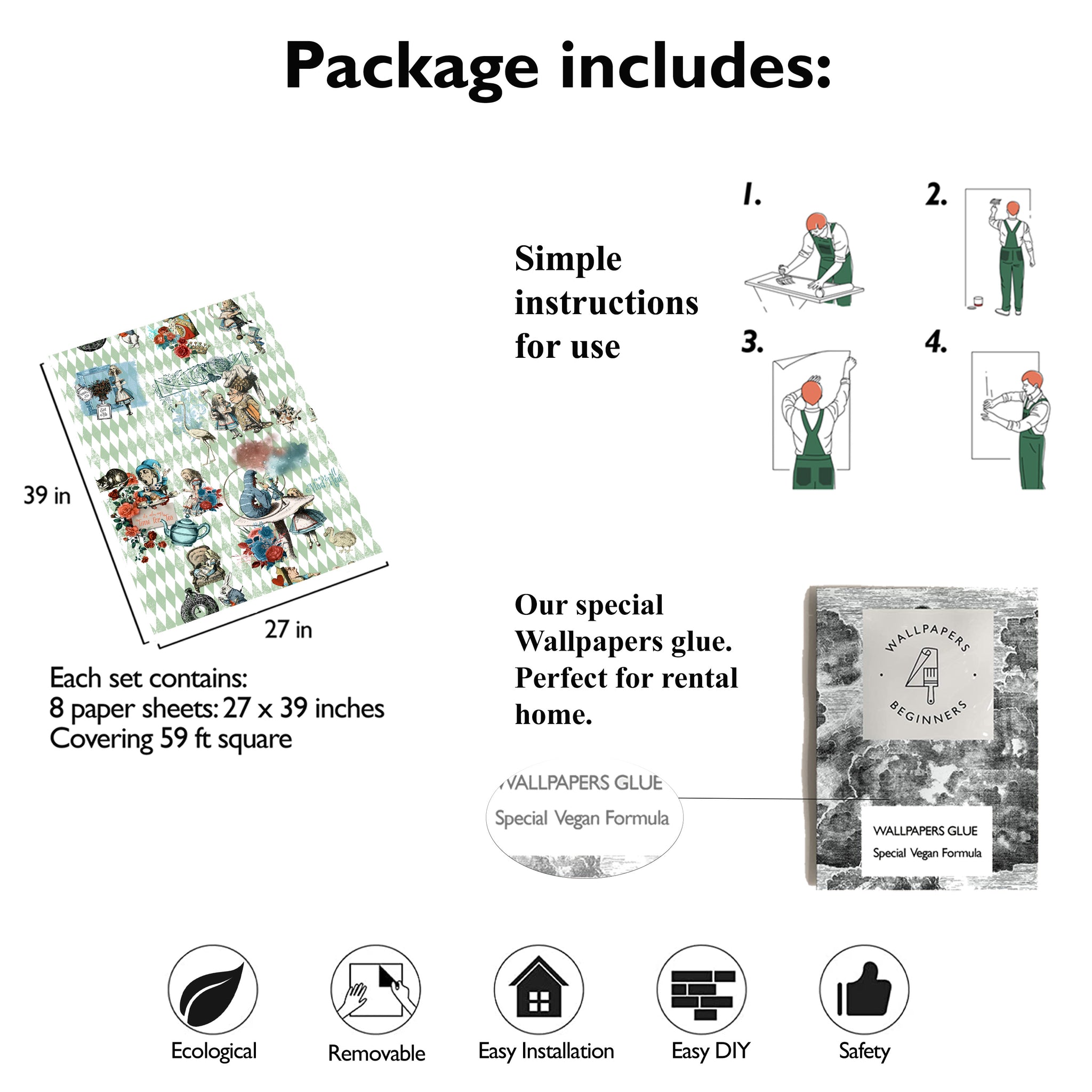 Carta da Parati Alice nel Paese delle Meraviglie - 8 fogli - 5,60 mq