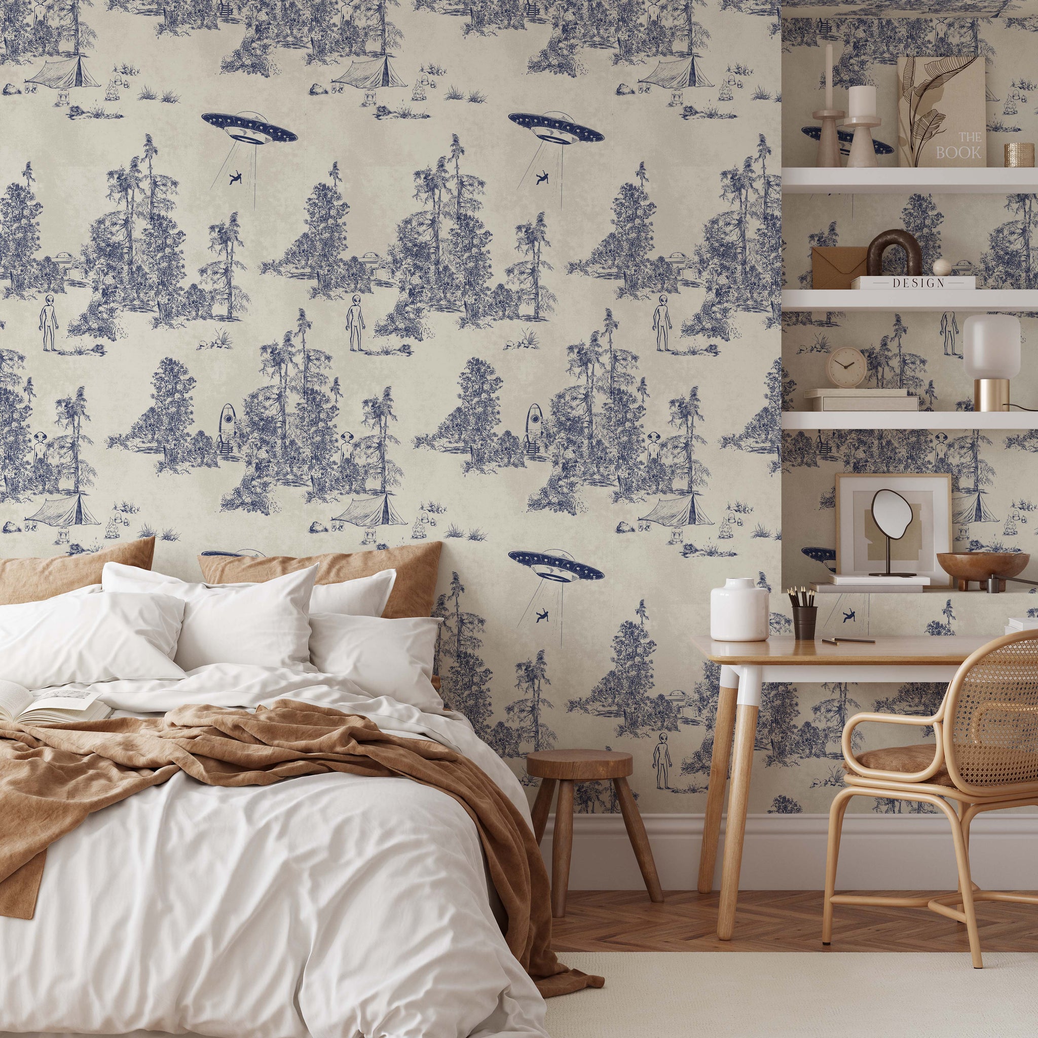 Carta da Parati Toile de Jouy Ufo - 8 fogli - 5,60 mq