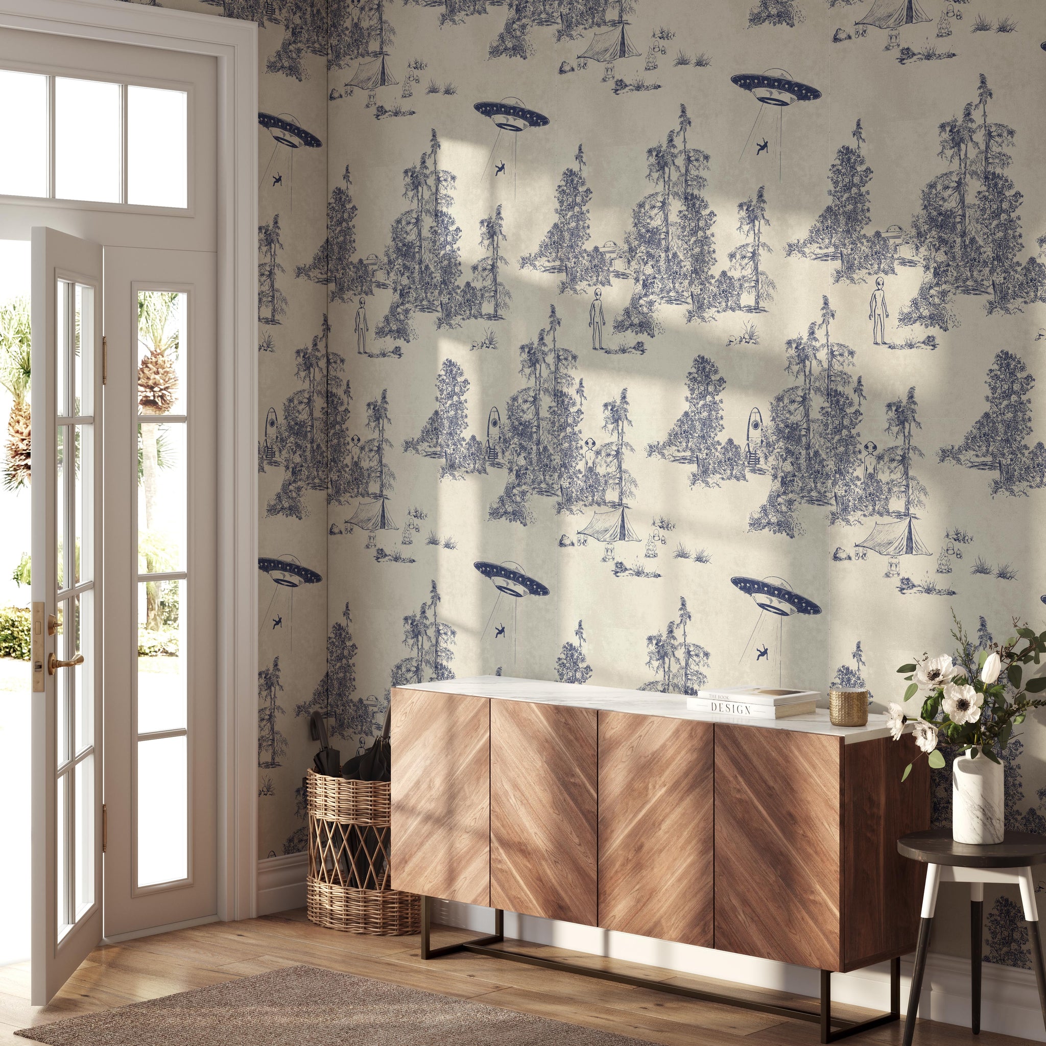 Carta da Parati Toile de Jouy Ufo - 8 fogli - 5,60 mq