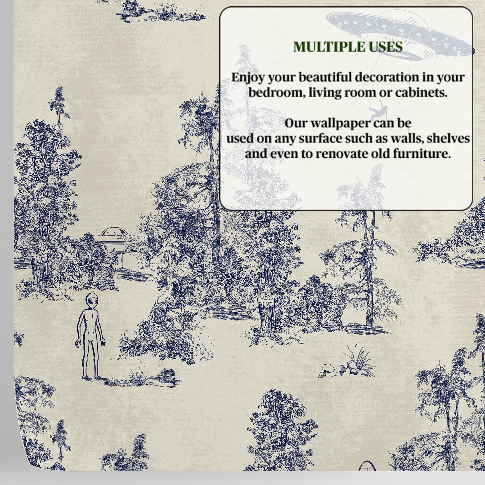 Carta da Parati Toile de Jouy Ufo - 8 fogli - 5,60 mq