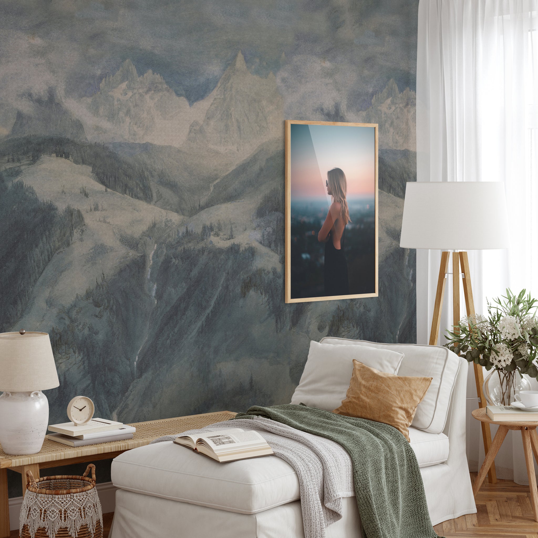 Carta da Parati Paesaggio Montano Vintage - 2 rotoli di carta 90 cm x 260 cm - 4.68 mq