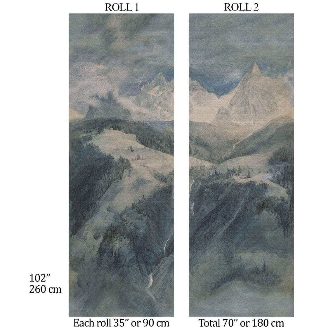 Carta da Parati Paesaggio Montano Vintage - 2 rotoli di carta 90 cm x 260 cm - 4.68 mq