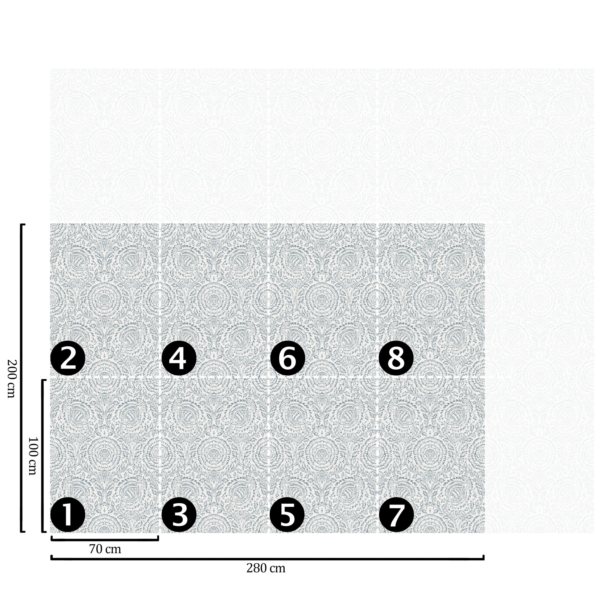 Carta da Parati Chic Bianca e Blu Damascata - 8 fogli - 5,60 mq