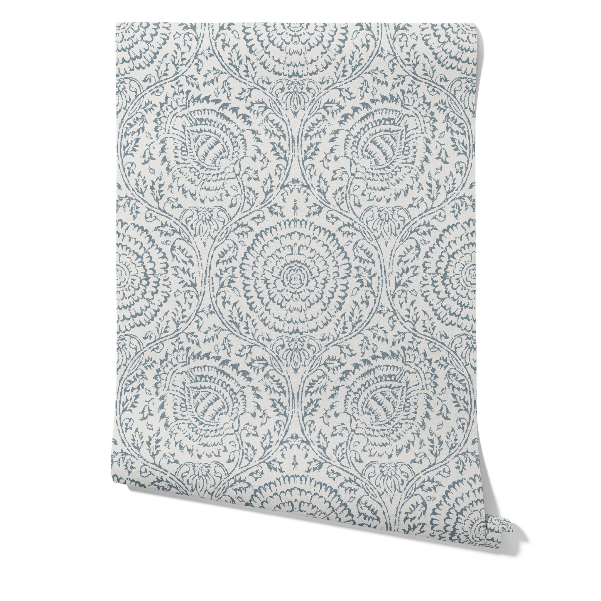 Carta da Parati Chic Bianca e Blu Damascata - 8 fogli - 5,60 mq