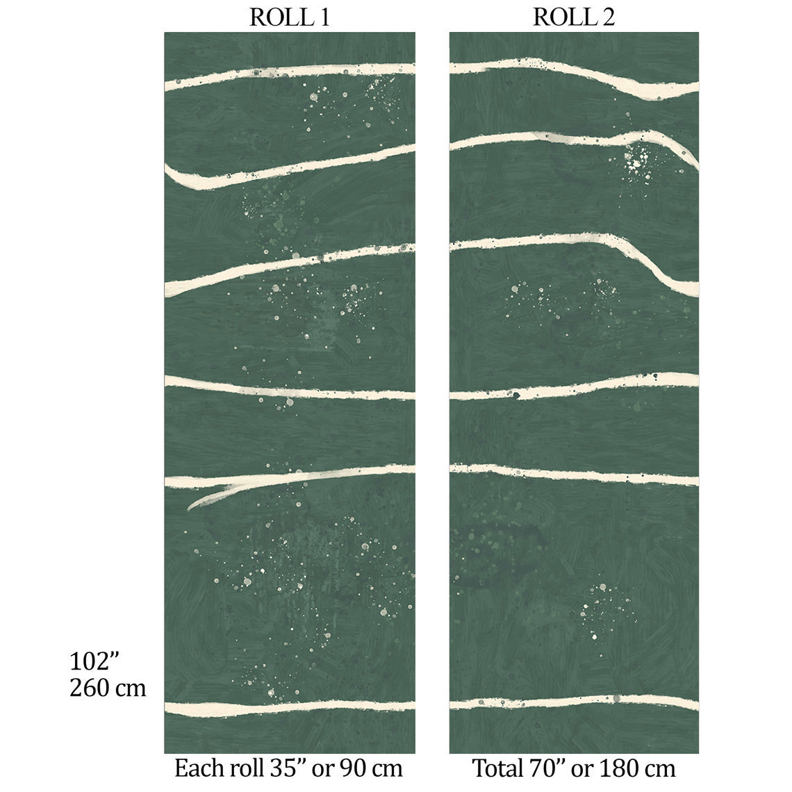 Carta da Parati Verde con Pennellate Astratte - Decorazione Murale Moderna con Effetto Acquerello - 2 rotoli di carta 90 cm x 260 cm - 4.68 mq