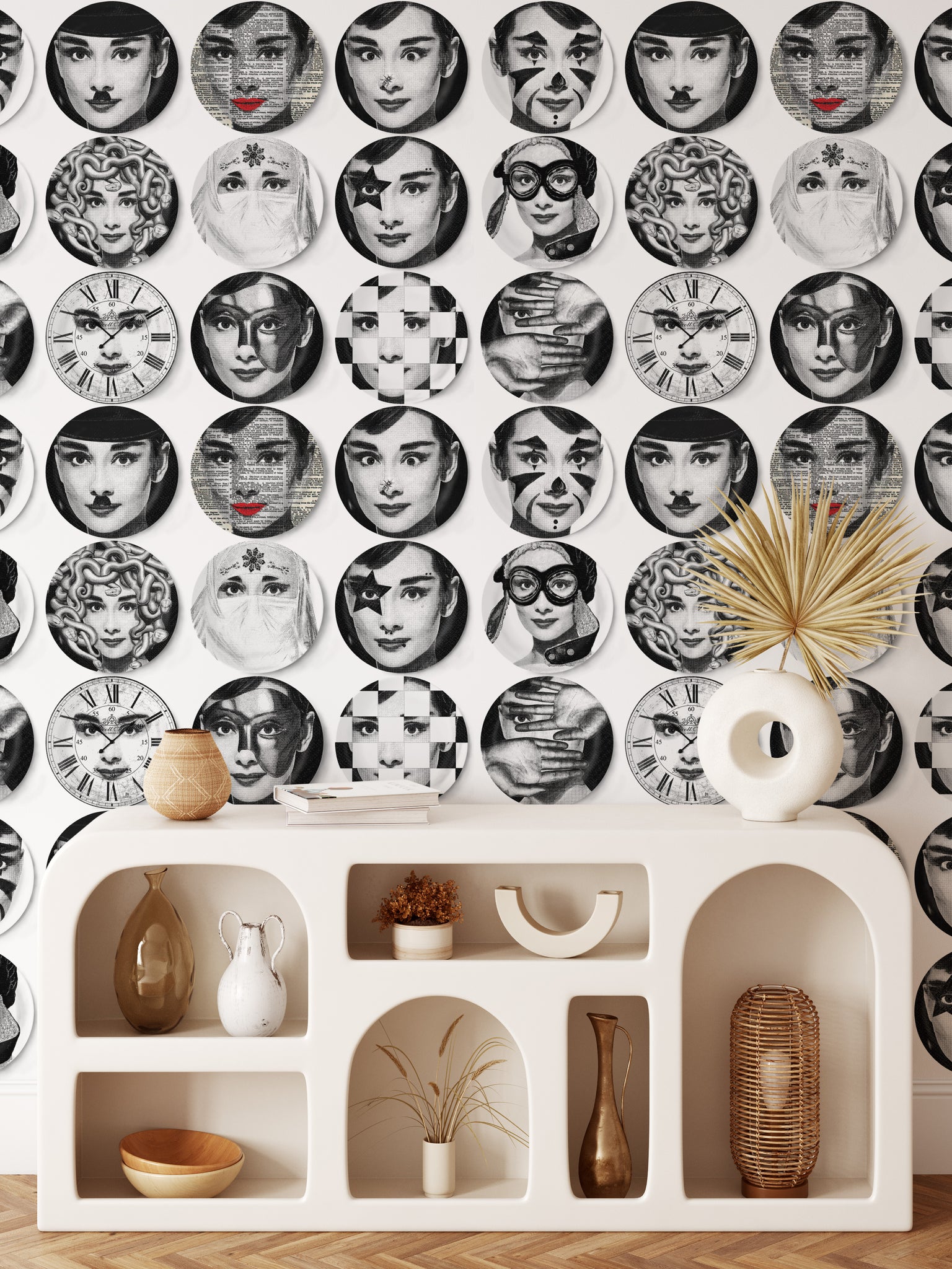 Carta da Parati Piatti Decorativi in Bianco - 8 fogli - 5,60 mq