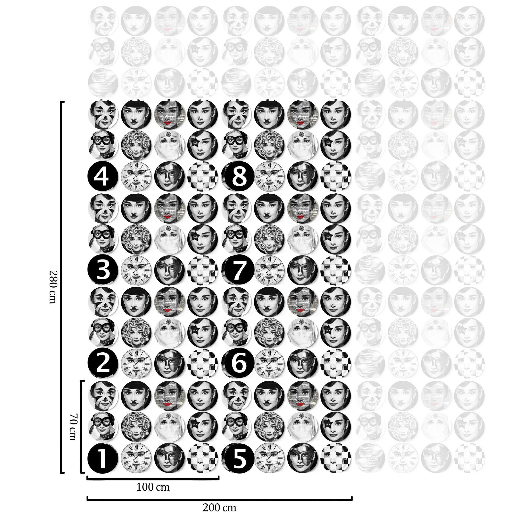 Carta da Parati Piatti Decorativi in Bianco - 8 fogli - 5,60 mq