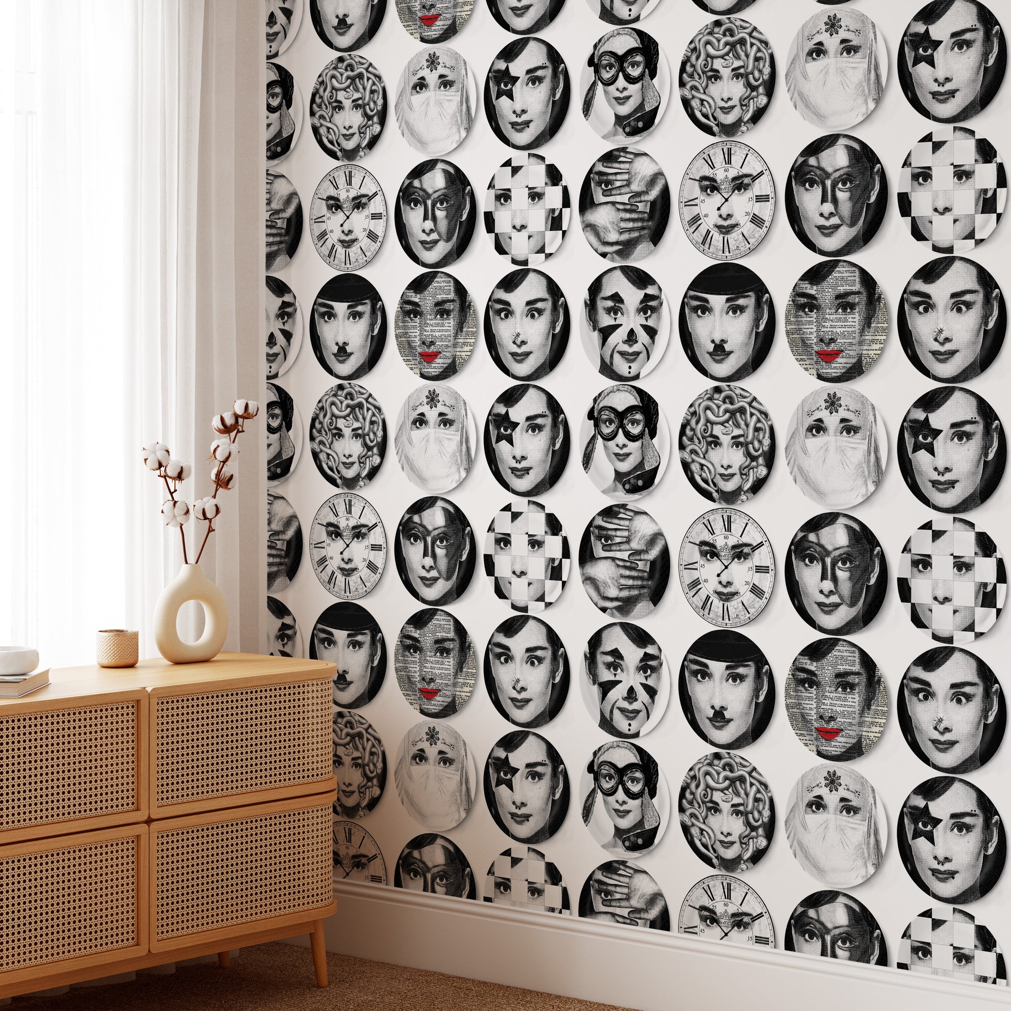 Carta da Parati Piatti Decorativi in Bianco - 8 fogli - 5,60 mq