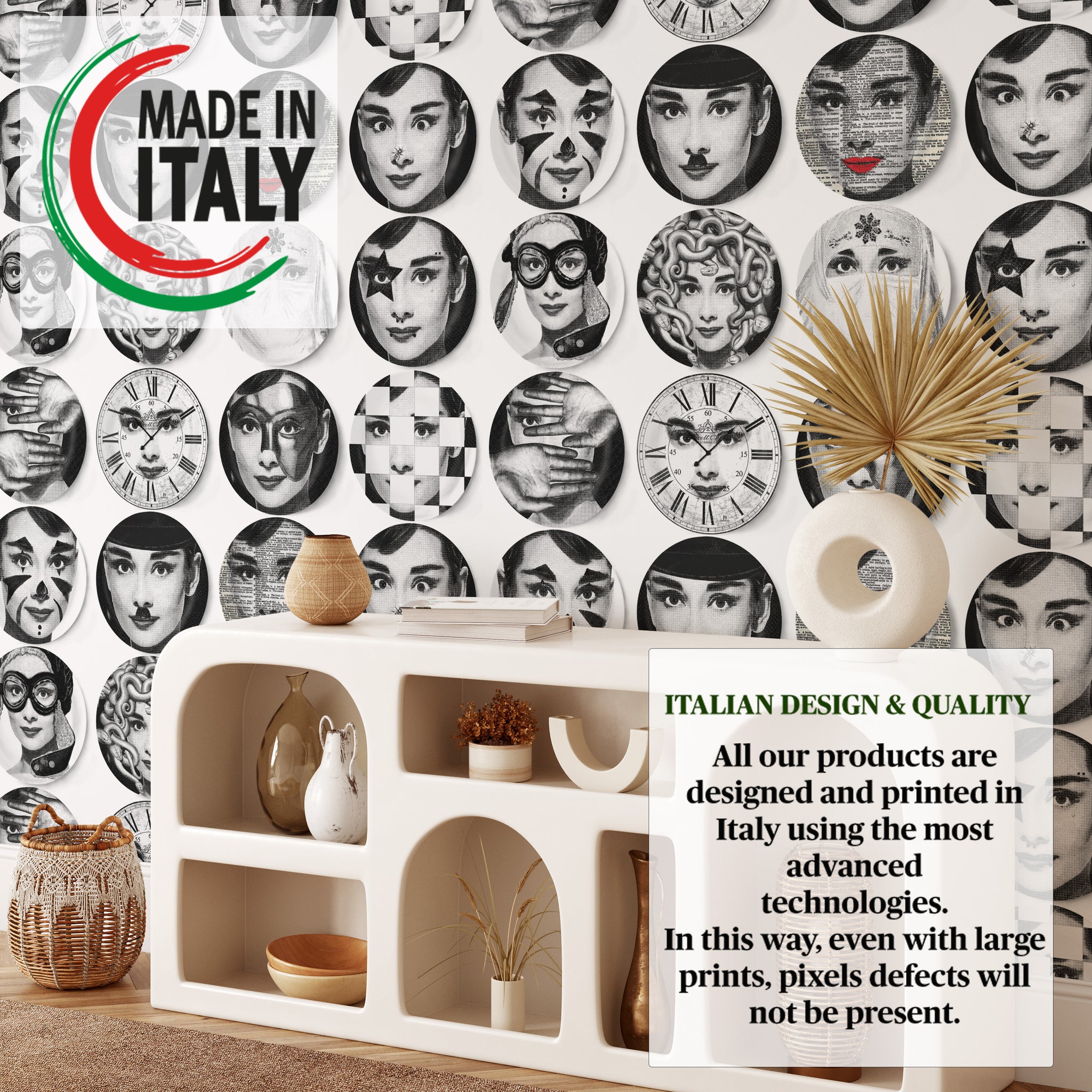 Carta da Parati Piatti Decorativi in Bianco - 8 fogli - 5,60 mq