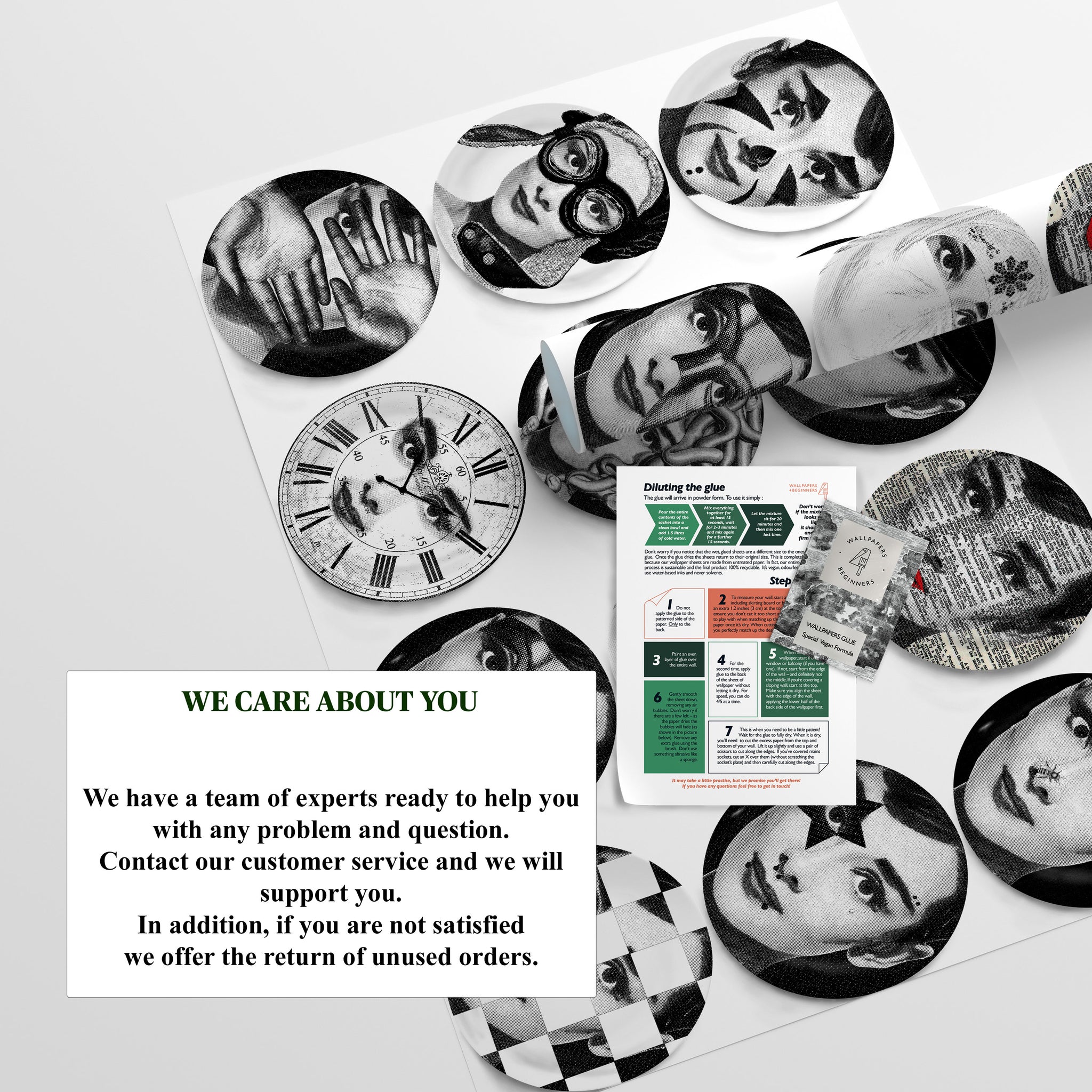 Carta da Parati Piatti Decorativi in Bianco - 8 fogli - 5,60 mq