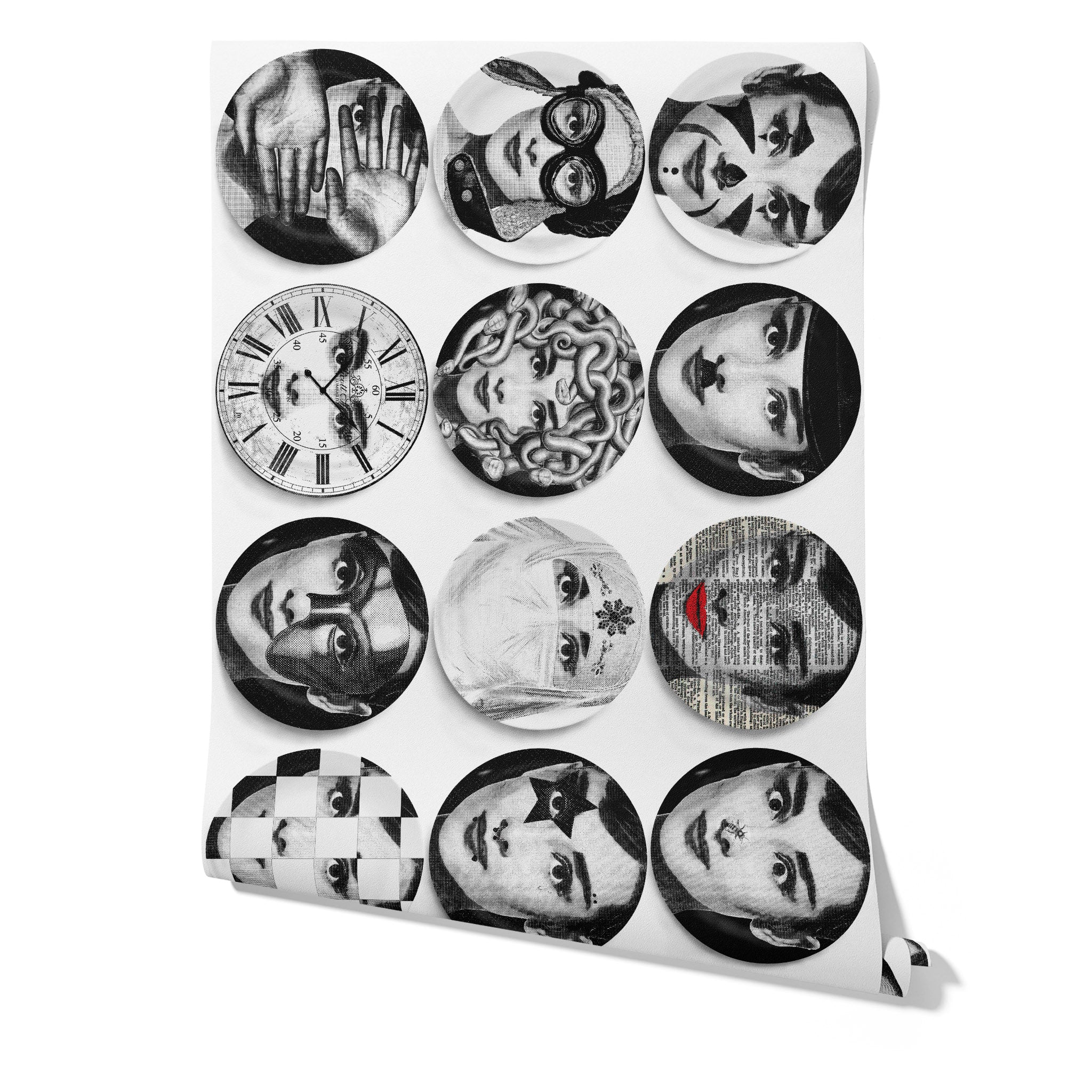 Carta da Parati Piatti Decorativi in Bianco - 8 fogli - 5,60 mq