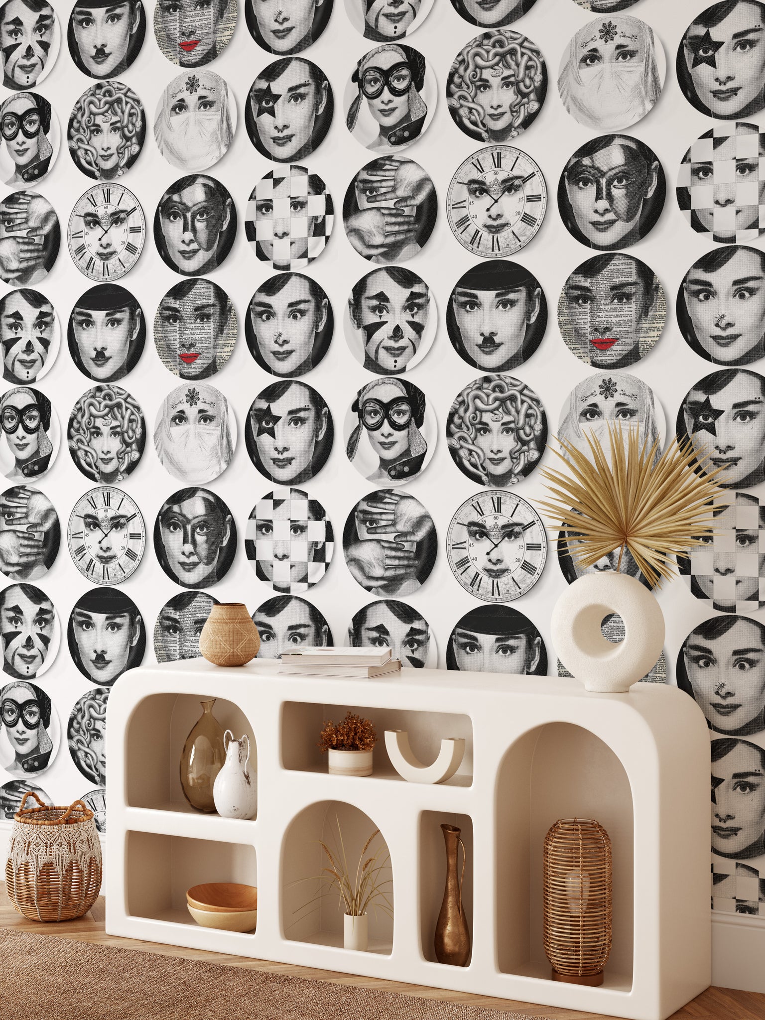 Carta da Parati Piatti Decorativi in Bianco - 8 fogli - 5,60 mq