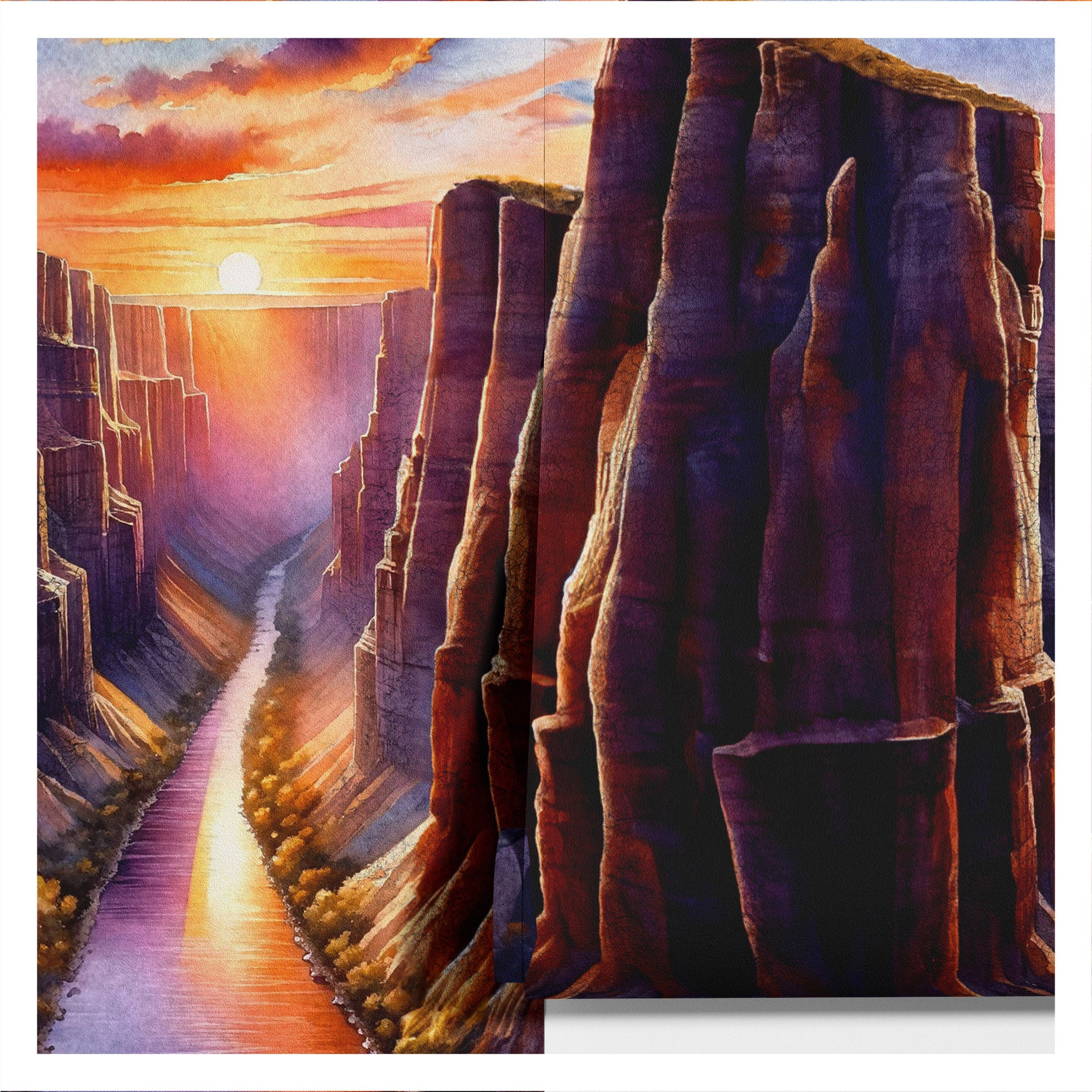 Carta da Parati Acquerello Grand Canyon al Tramonto - Arte Paesaggistica Suggestiva - 2 rotoli di carta 90 cm x 260 cm - 4.68 mq