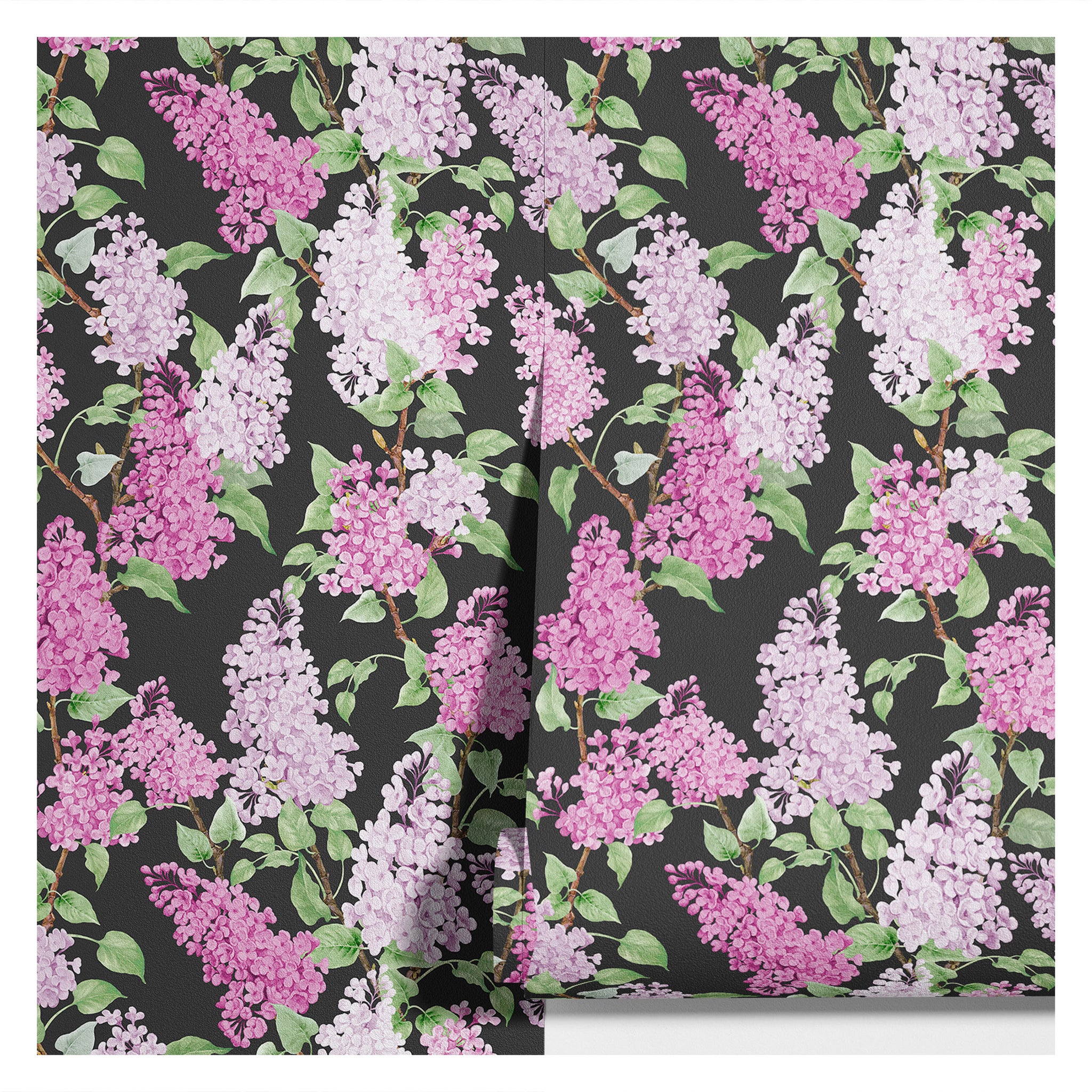 Carta da Parati Floreale con Glicini Rosa e Lilla - Design Elegante su Sfondo Nero - 2 rotoli di carta 90 cm x 260 cm - 4.68 mq
