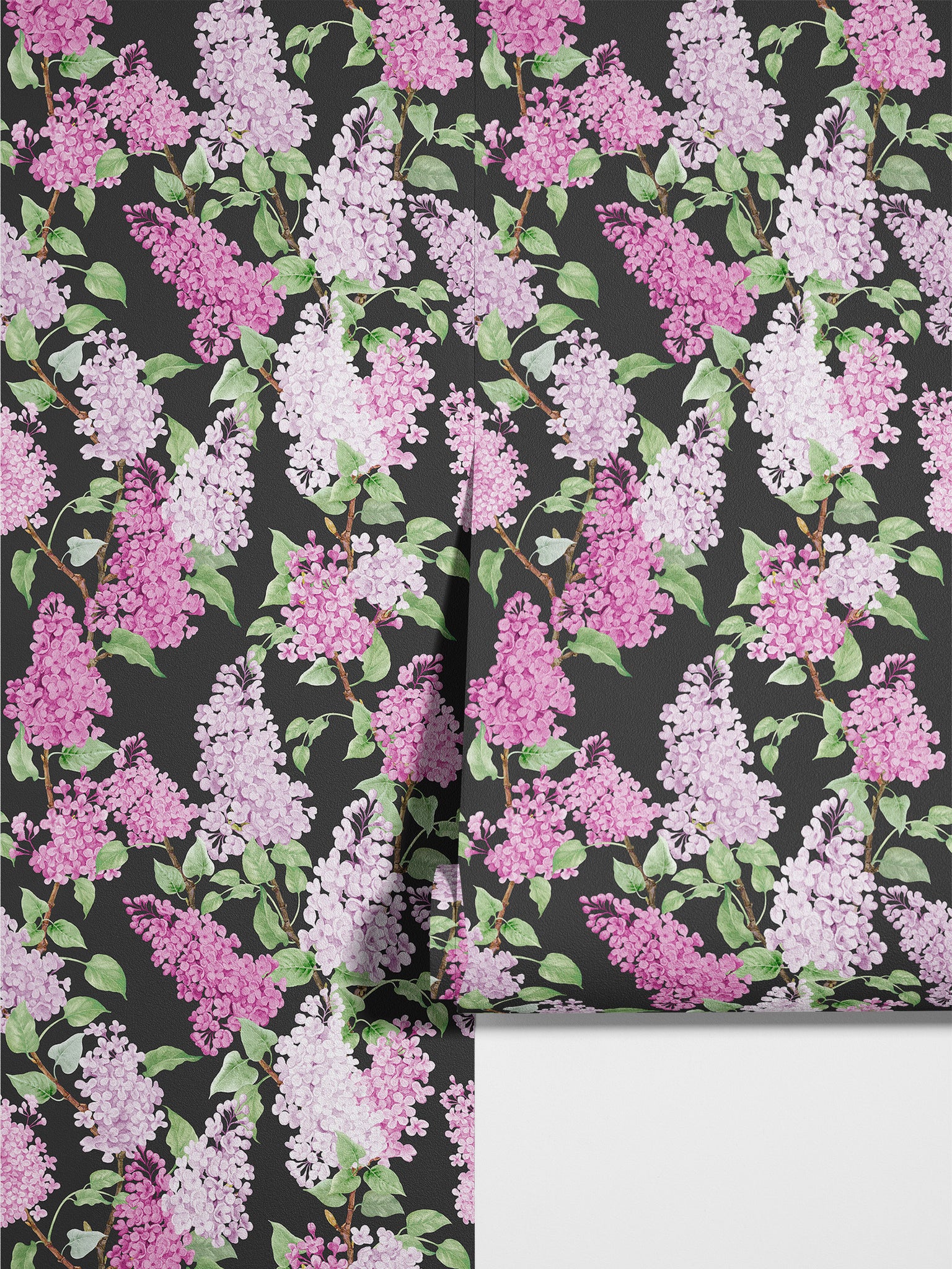 Carta da Parati Floreale con Glicini Rosa e Lilla - Design Elegante su Sfondo Nero - 2 rotoli di carta 90 cm x 260 cm - 4.68 mq