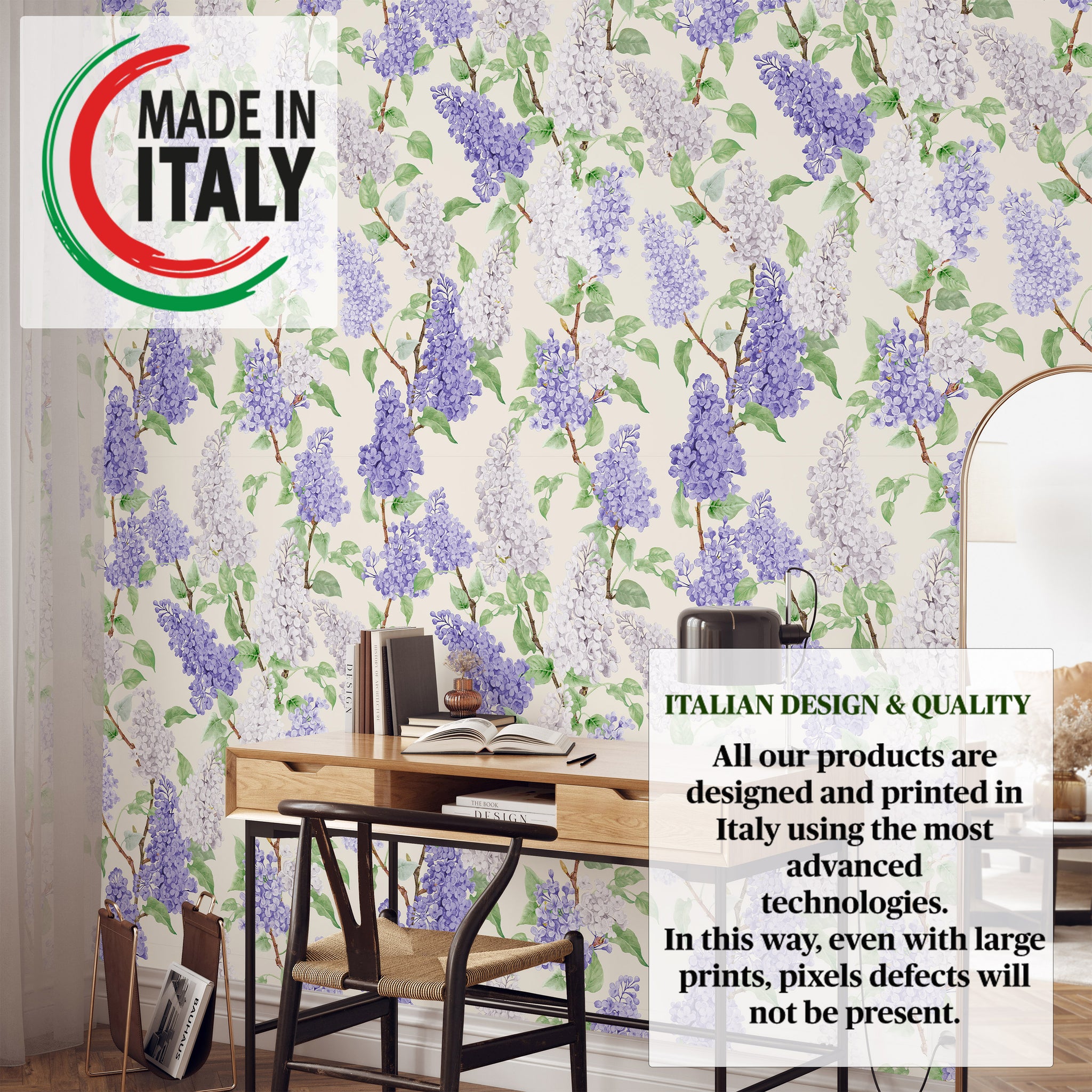 Carta da Parati Floreale con Glicini Viola e Lilla - Design Fresco e Romantico - 2 rotoli di carta 90 cm x 260 cm - 4.68 mq