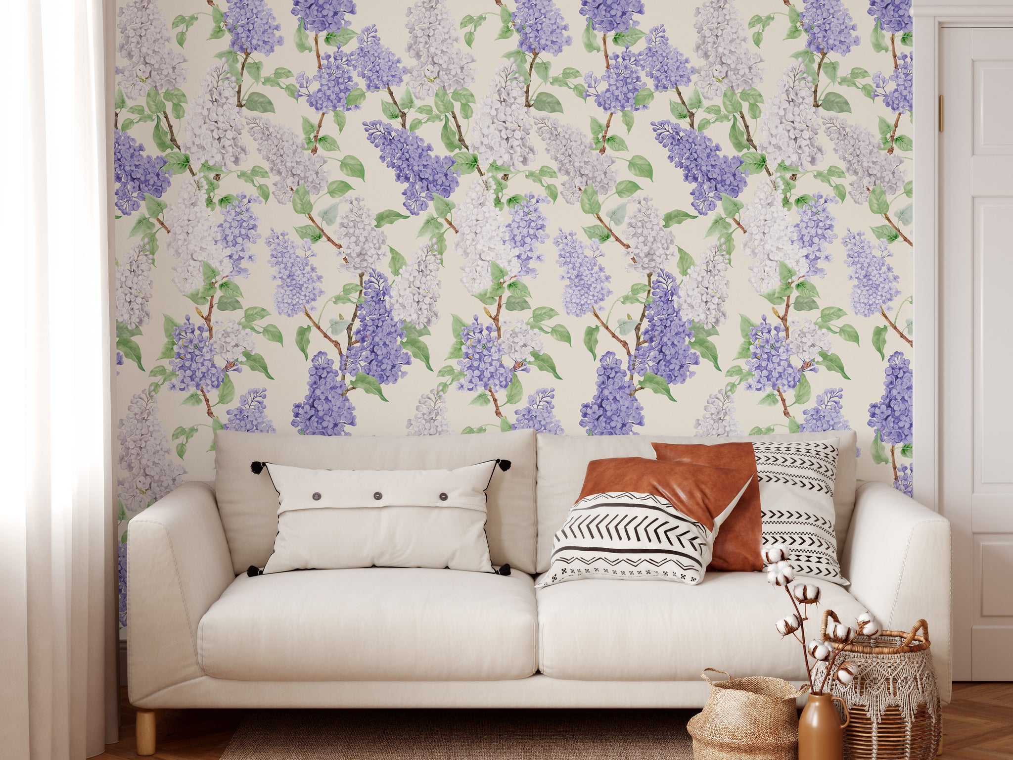 Carta da Parati Floreale con Glicini Viola e Lilla - Design Fresco e Romantico - 2 rotoli di carta 90 cm x 260 cm - 4.68 mq