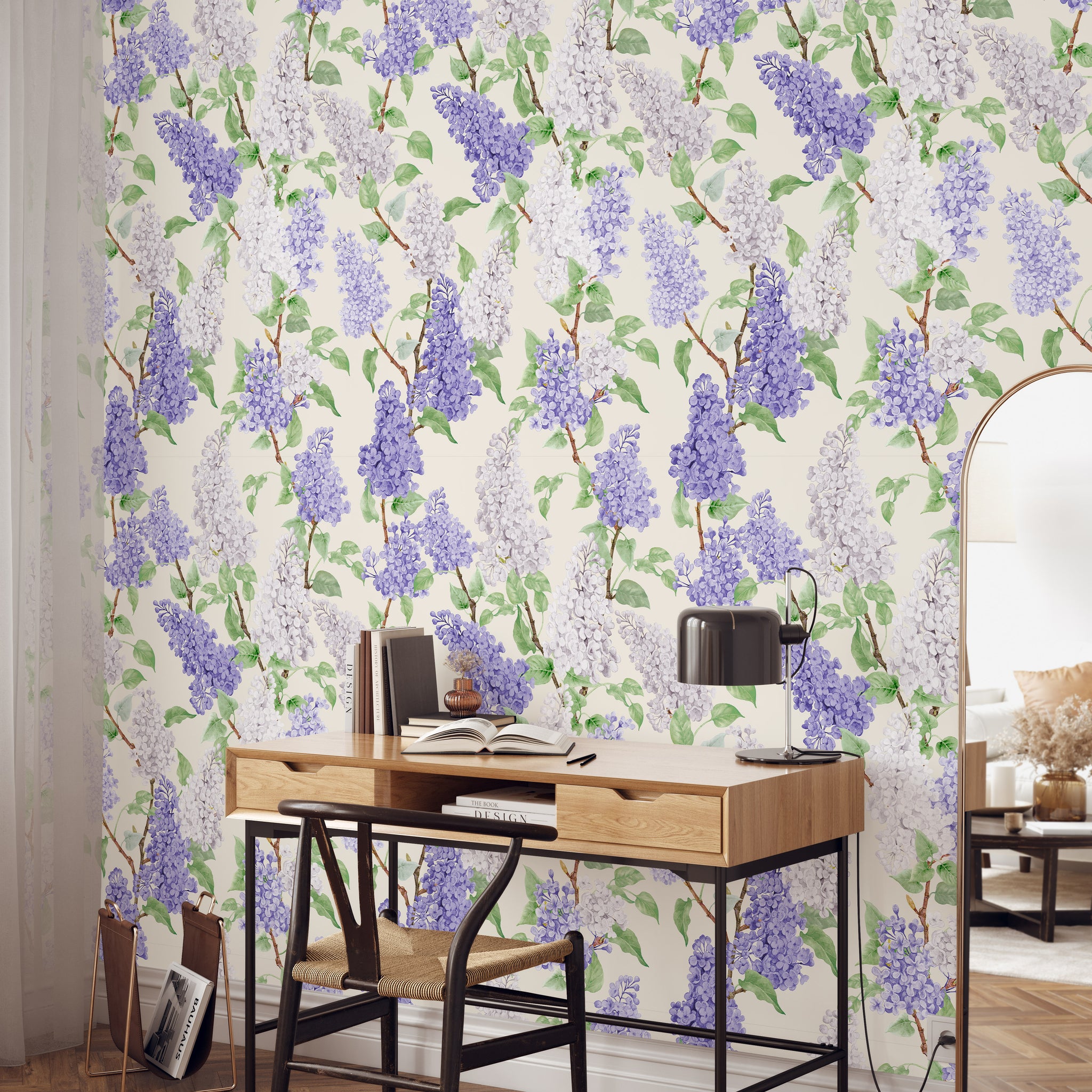 Carta da Parati Floreale con Glicini Viola e Lilla - Design Fresco e Romantico - 2 rotoli di carta 90 cm x 260 cm - 4.68 mq