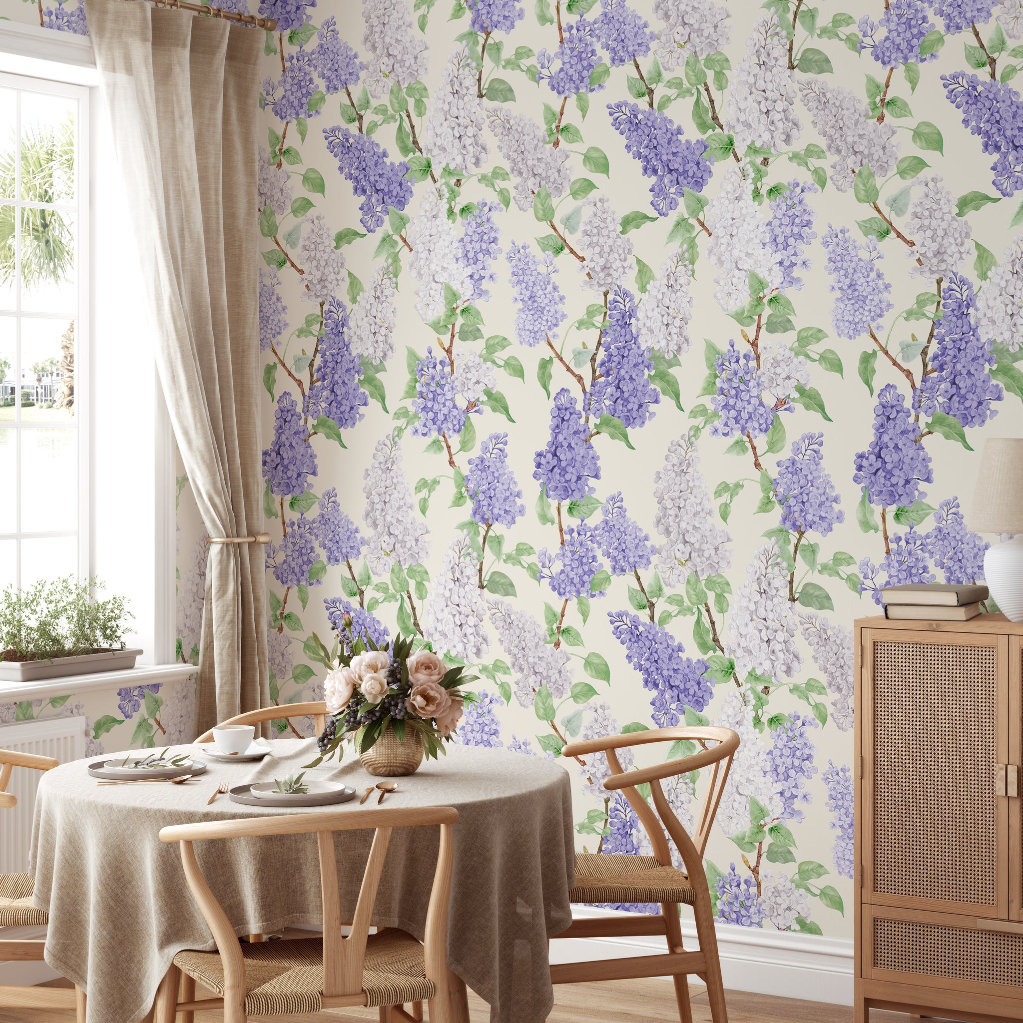 Carta da Parati Floreale con Glicini Viola e Lilla - Design Fresco e Romantico - 2 rotoli di carta 90 cm x 260 cm - 4.68 mq