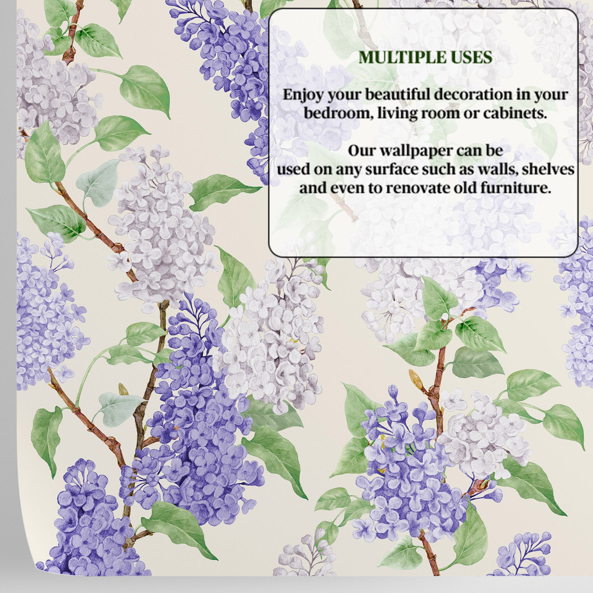 Carta da Parati Floreale con Glicini Viola e Lilla - Design Fresco e Romantico - 2 rotoli di carta 90 cm x 260 cm - 4.68 mq