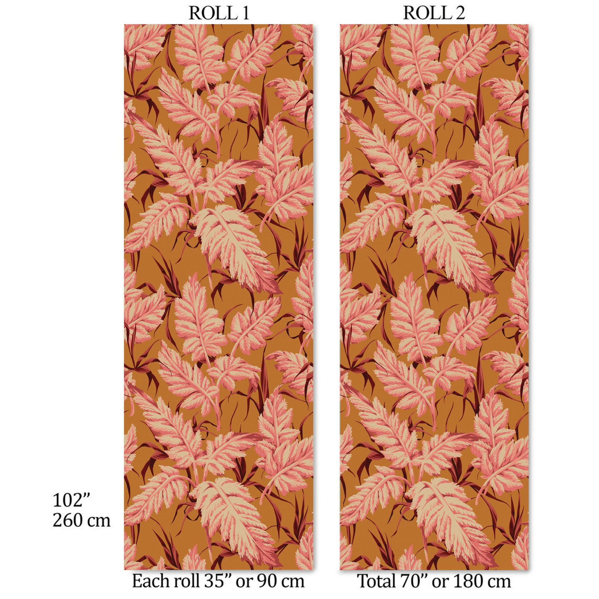 Carta da Parati con Foglie Tropicali su Sfondo Arancio Terracotta - Design Caldo e Vibrante - 2 rotoli di carta 90 cm x 260 cm - 4.68 mq