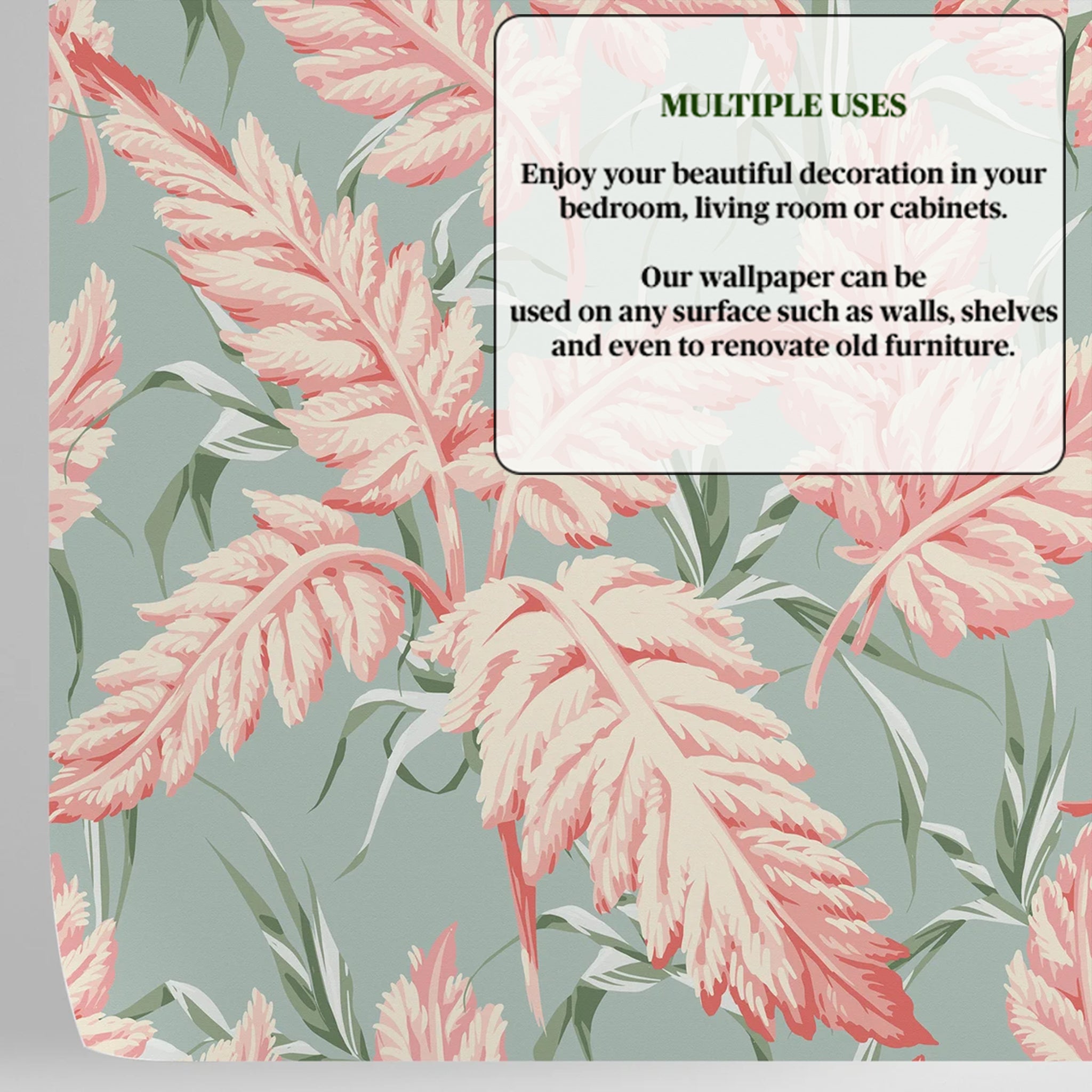 Carta da Parati Floreale Pastello - Design Elegante con Foglie Rosa - 2 rotoli di carta 90 cm x 260 cm - 4.68 mq