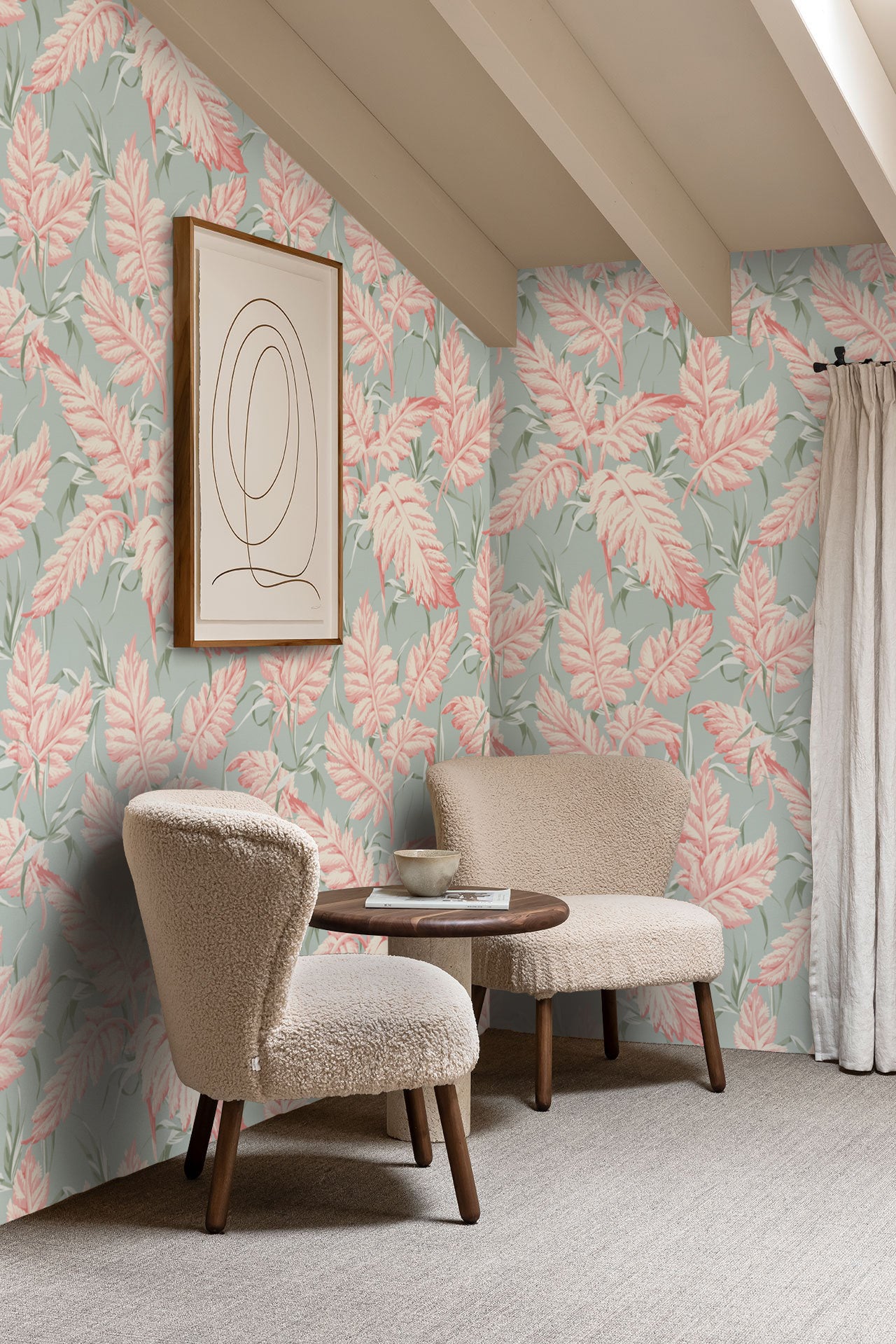 Carta da Parati Floreale Pastello - Design Elegante con Foglie Rosa - 2 rotoli di carta 90 cm x 260 cm - 4.68 mq