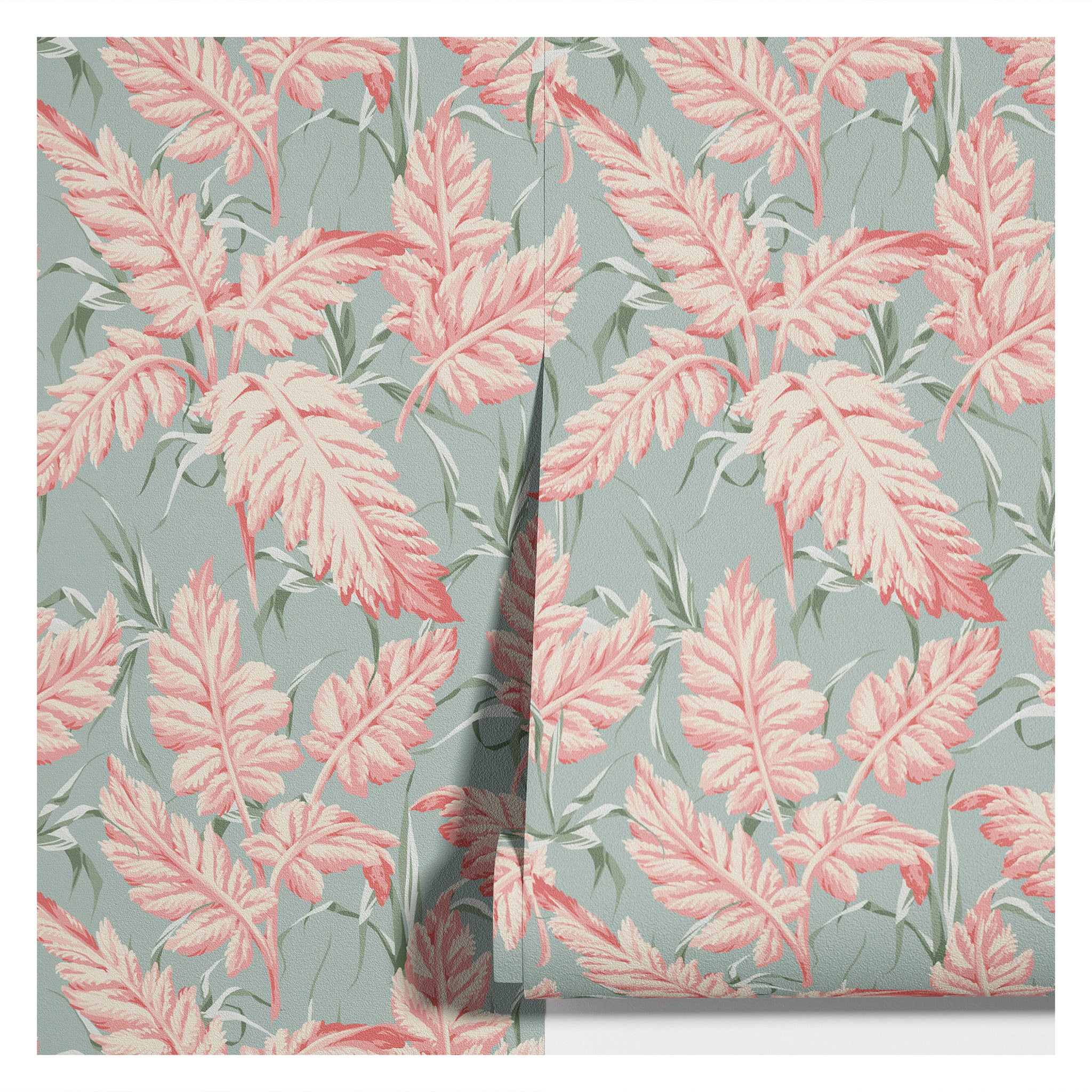 Carta da Parati Floreale Pastello - Design Elegante con Foglie Rosa - 2 rotoli di carta 90 cm x 260 cm - 4.68 mq