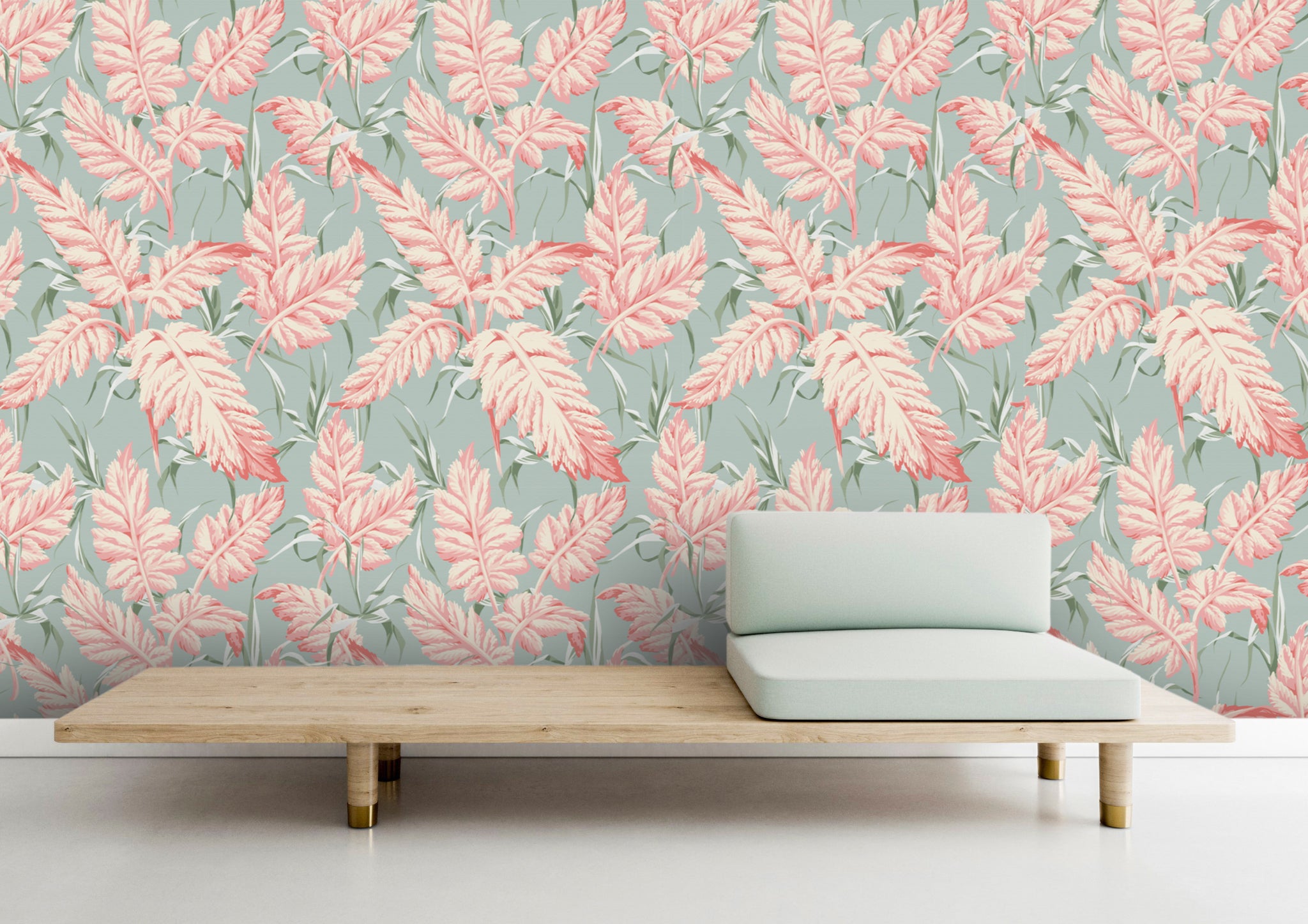 Carta da Parati Floreale Pastello - Design Elegante con Foglie Rosa - 2 rotoli di carta 90 cm x 260 cm - 4.68 mq