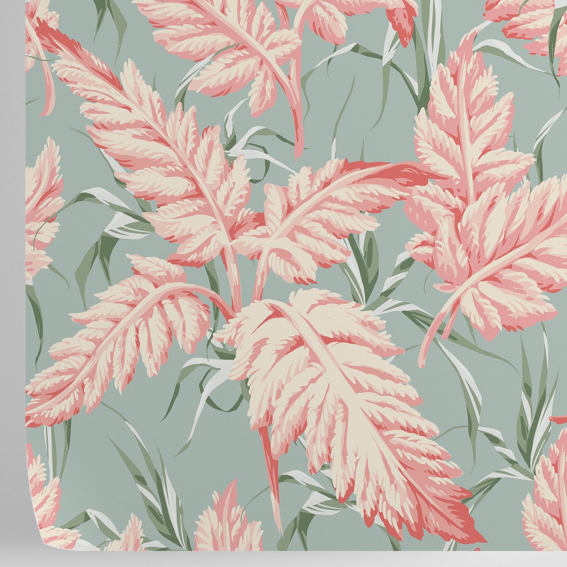 Carta da Parati Floreale Pastello - Design Elegante con Foglie Rosa - 2 rotoli di carta 90 cm x 260 cm - 4.68 mq