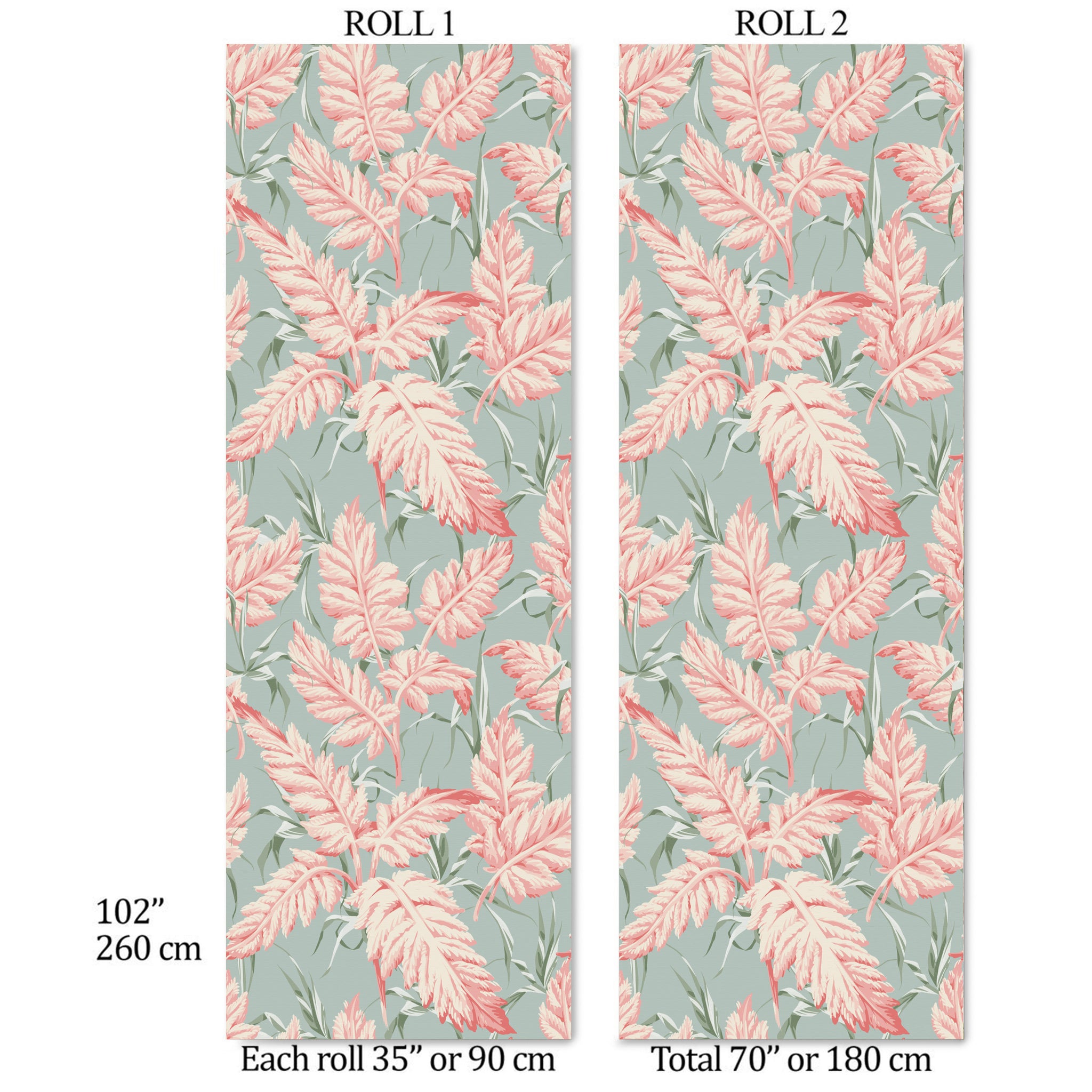 Carta da Parati Floreale Pastello - Design Elegante con Foglie Rosa - 2 rotoli di carta 90 cm x 260 cm - 4.68 mq