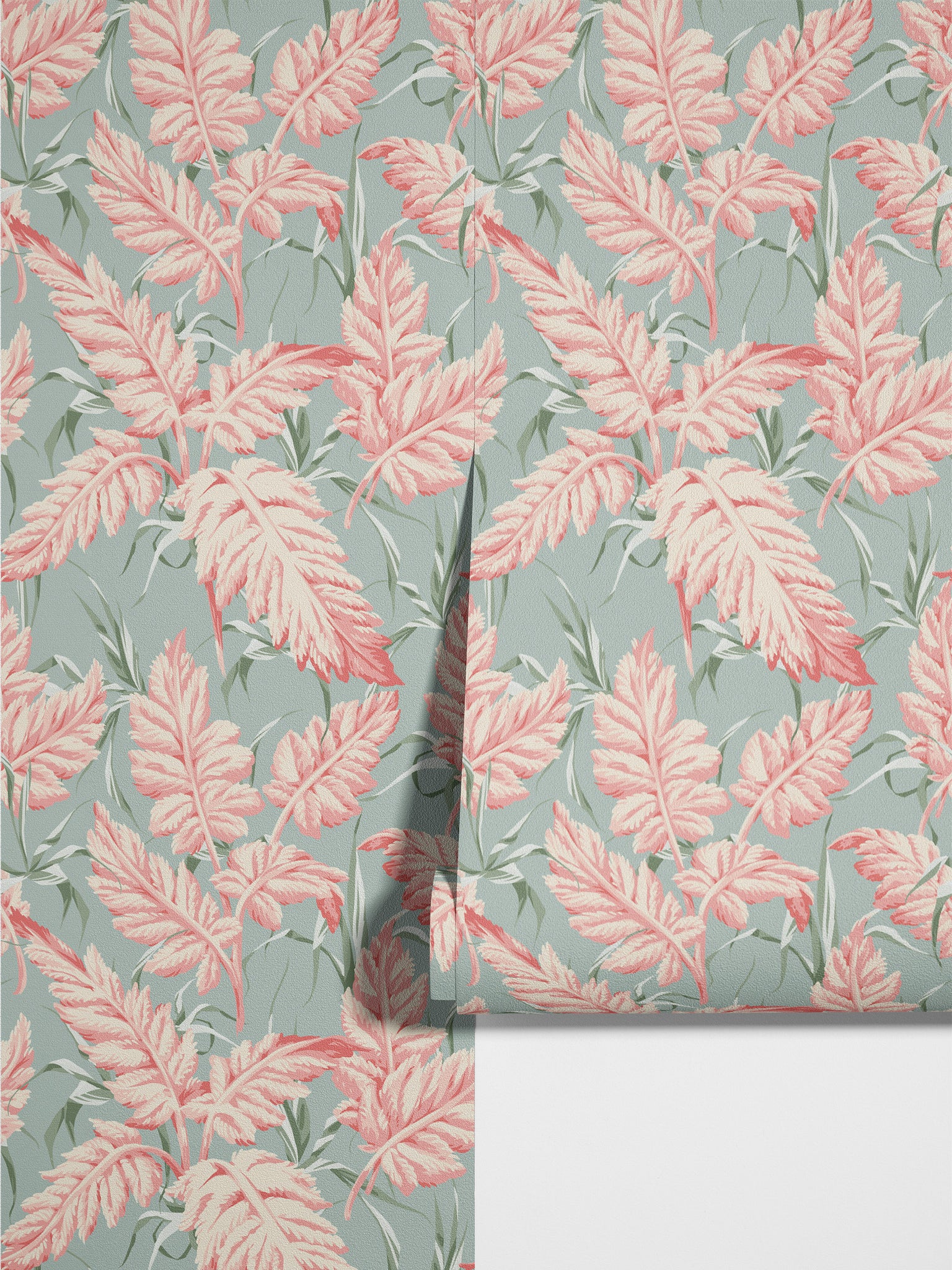 Carta da Parati Floreale Pastello - Design Elegante con Foglie Rosa - 2 rotoli di carta 90 cm x 260 cm - 4.68 mq