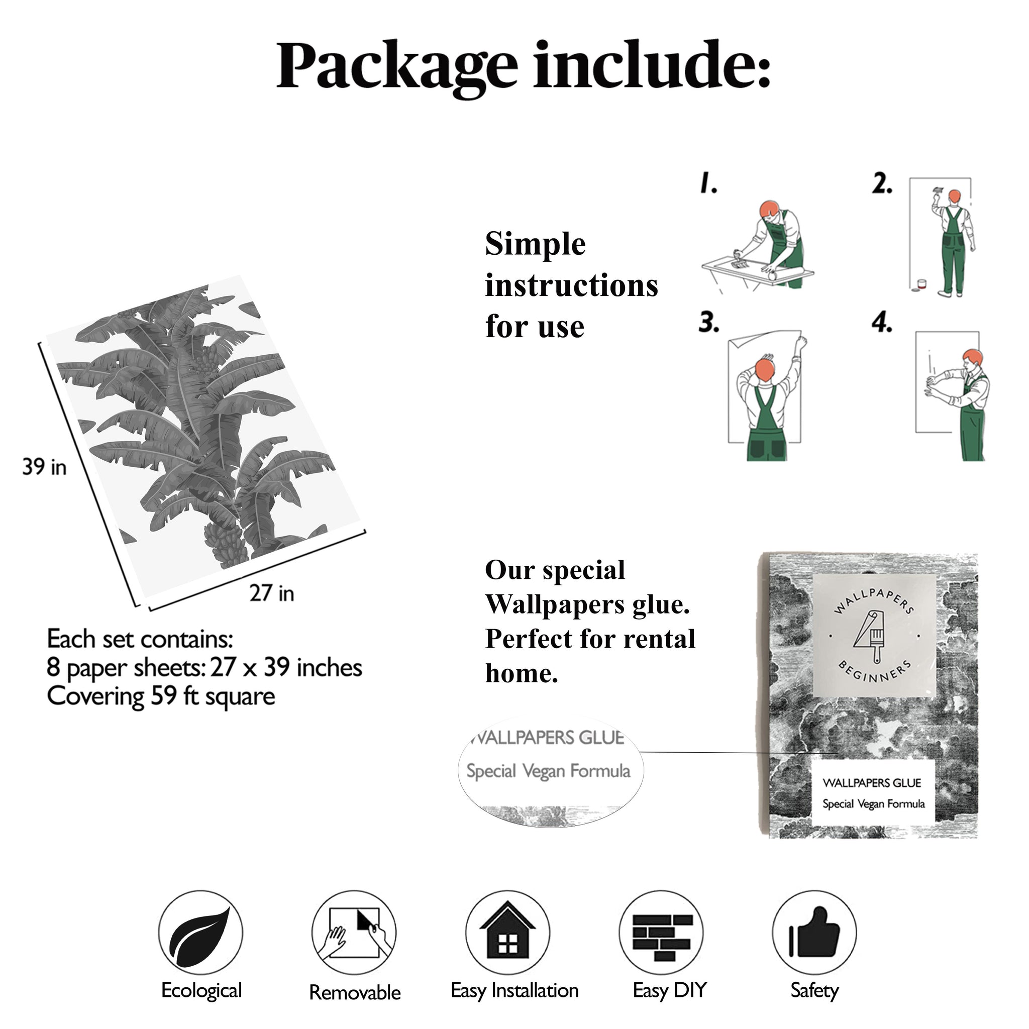 Carta da Parati Palme Esotiche - 8 fogli - 5,60 mq
