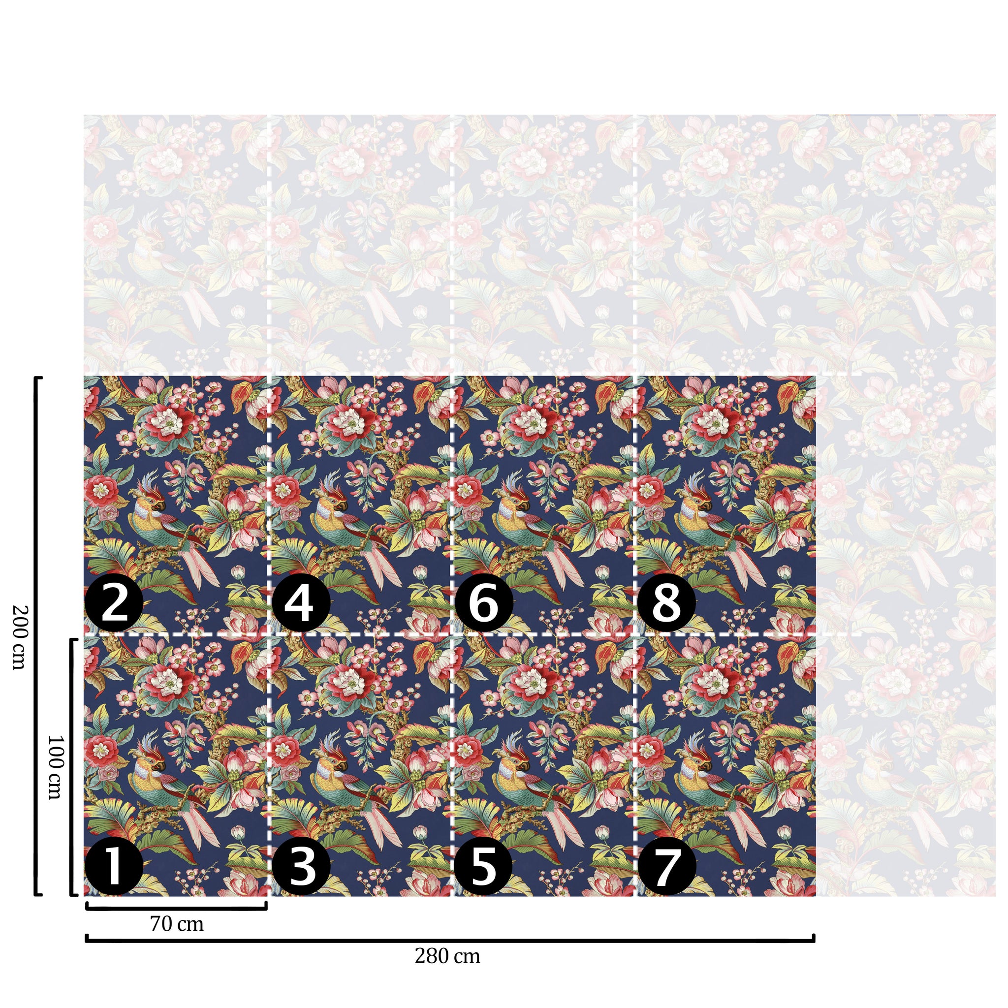 Carta da Parati Cinese in Blu con Uccellini - 8 fogli - 5,60 mq