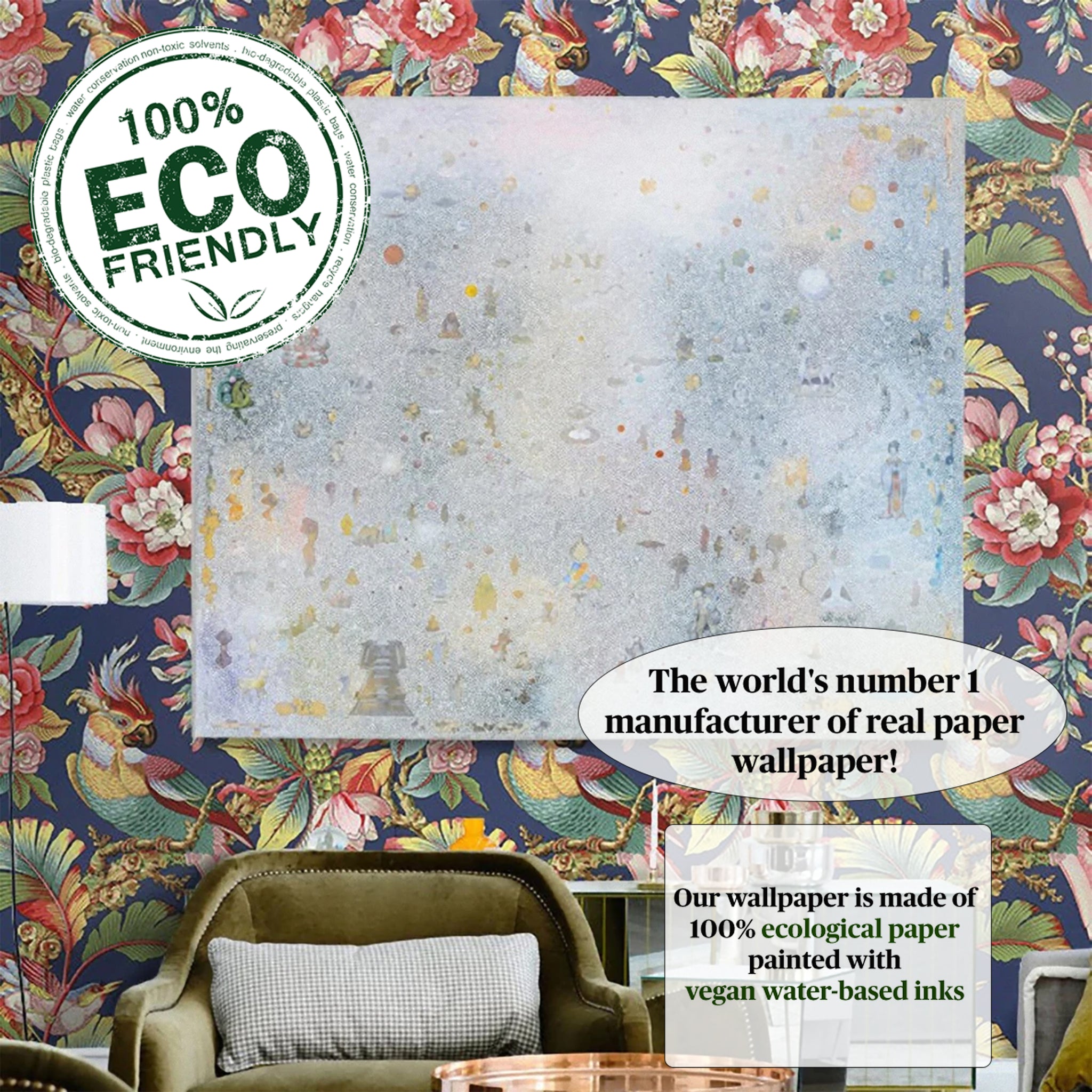 Carta da Parati Cinese in Blu con Uccellini - 8 fogli - 5,60 mq