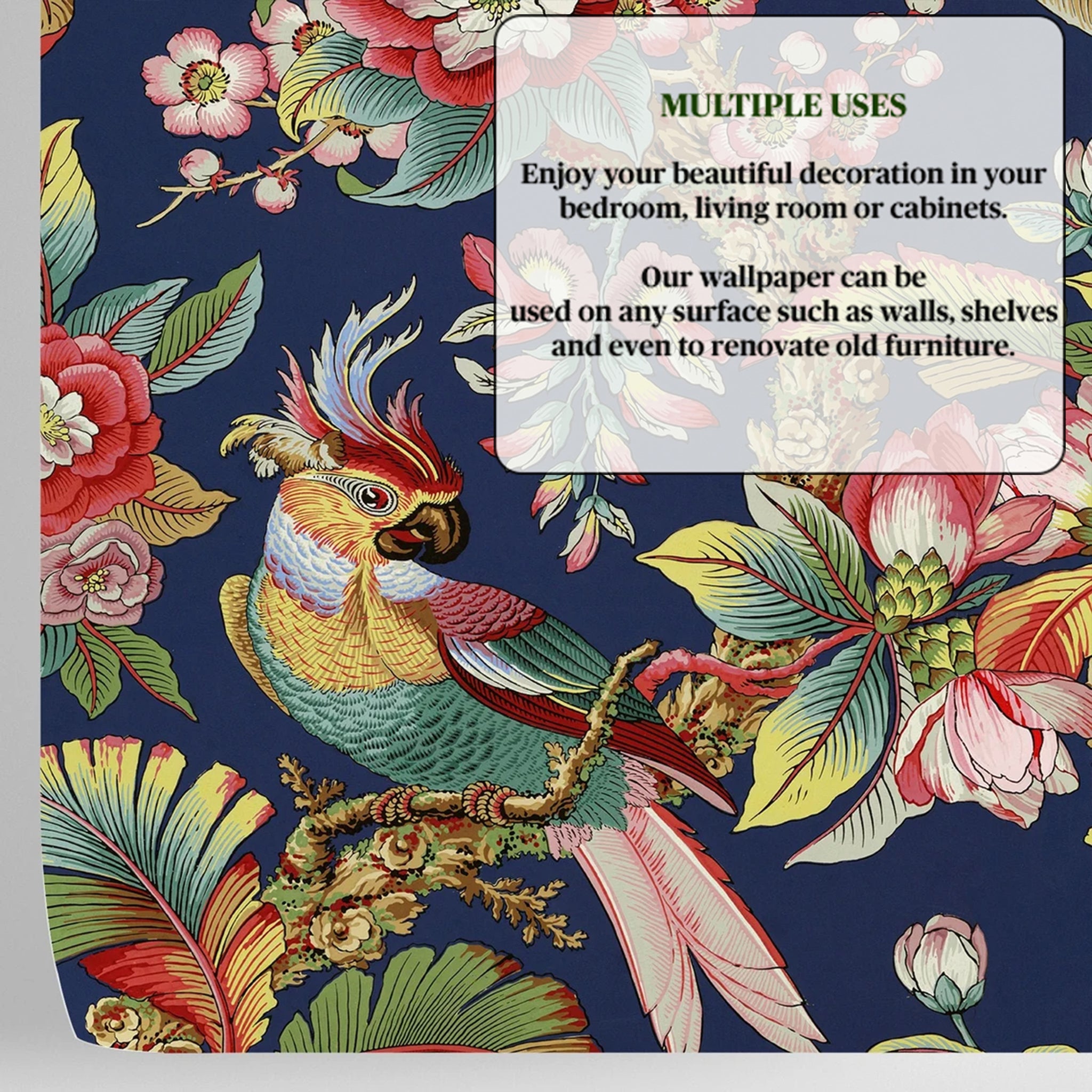 Carta da Parati Cinese in Blu con Uccellini - 8 fogli - 5,60 mq