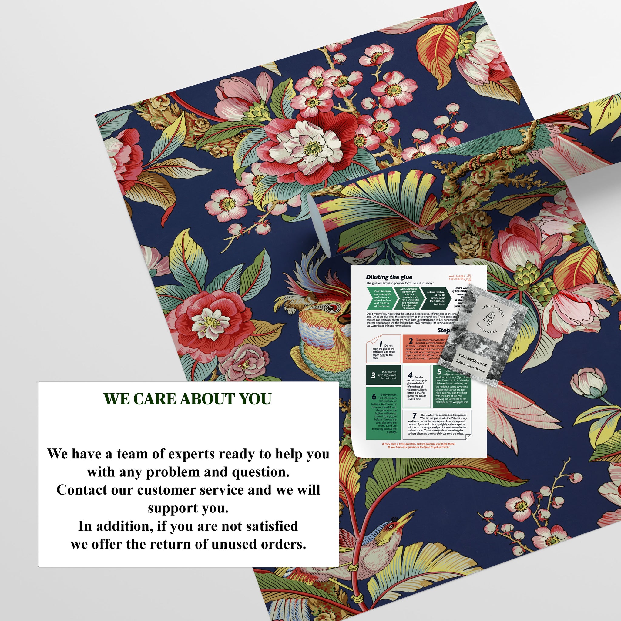 Carta da Parati Cinese in Blu con Uccellini - 8 fogli - 5,60 mq