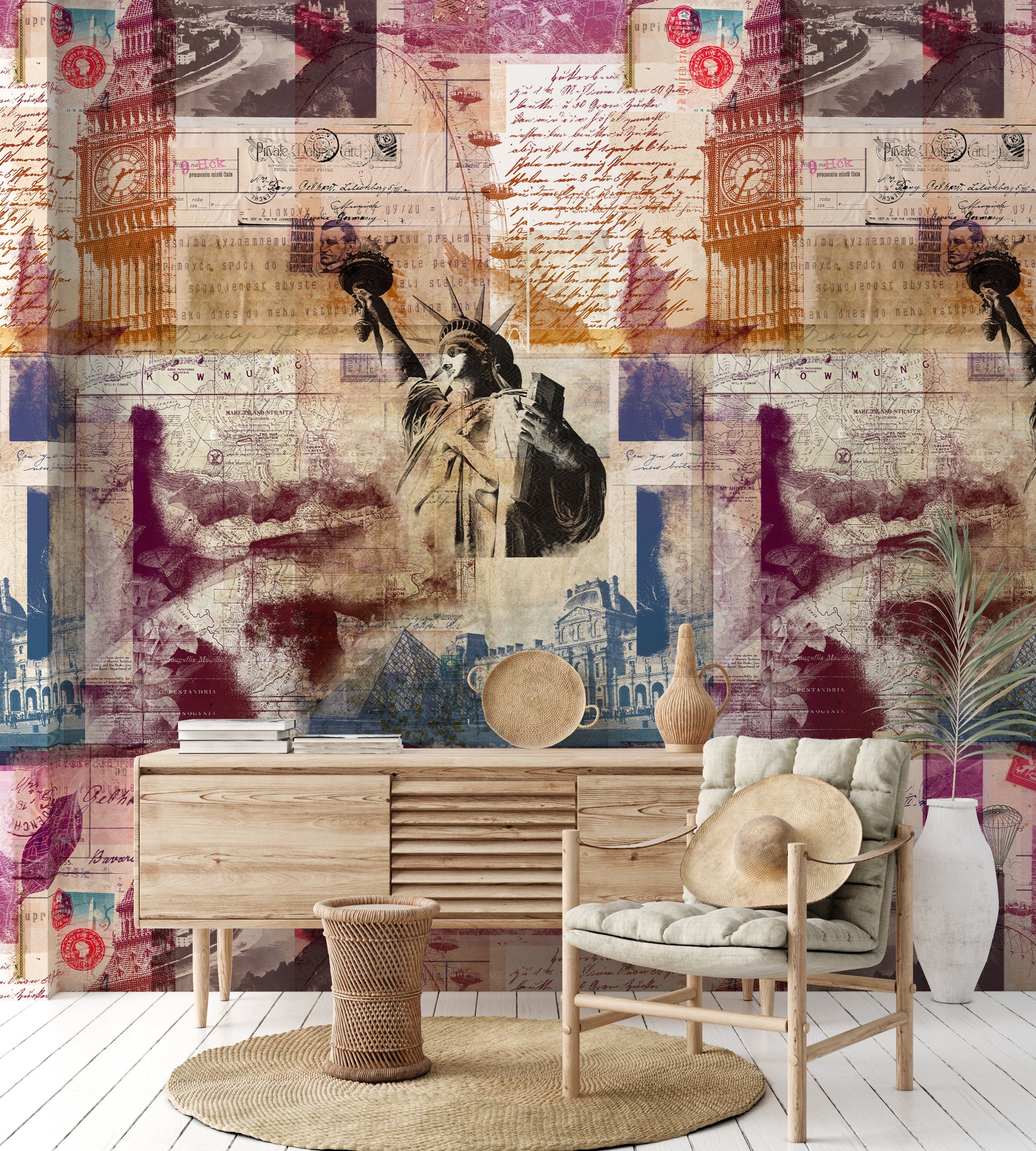 Carta da Parati Collage di Icone Internazionali - 2 rotoli di carta 90 cm x 260 cm - 4.68 mq