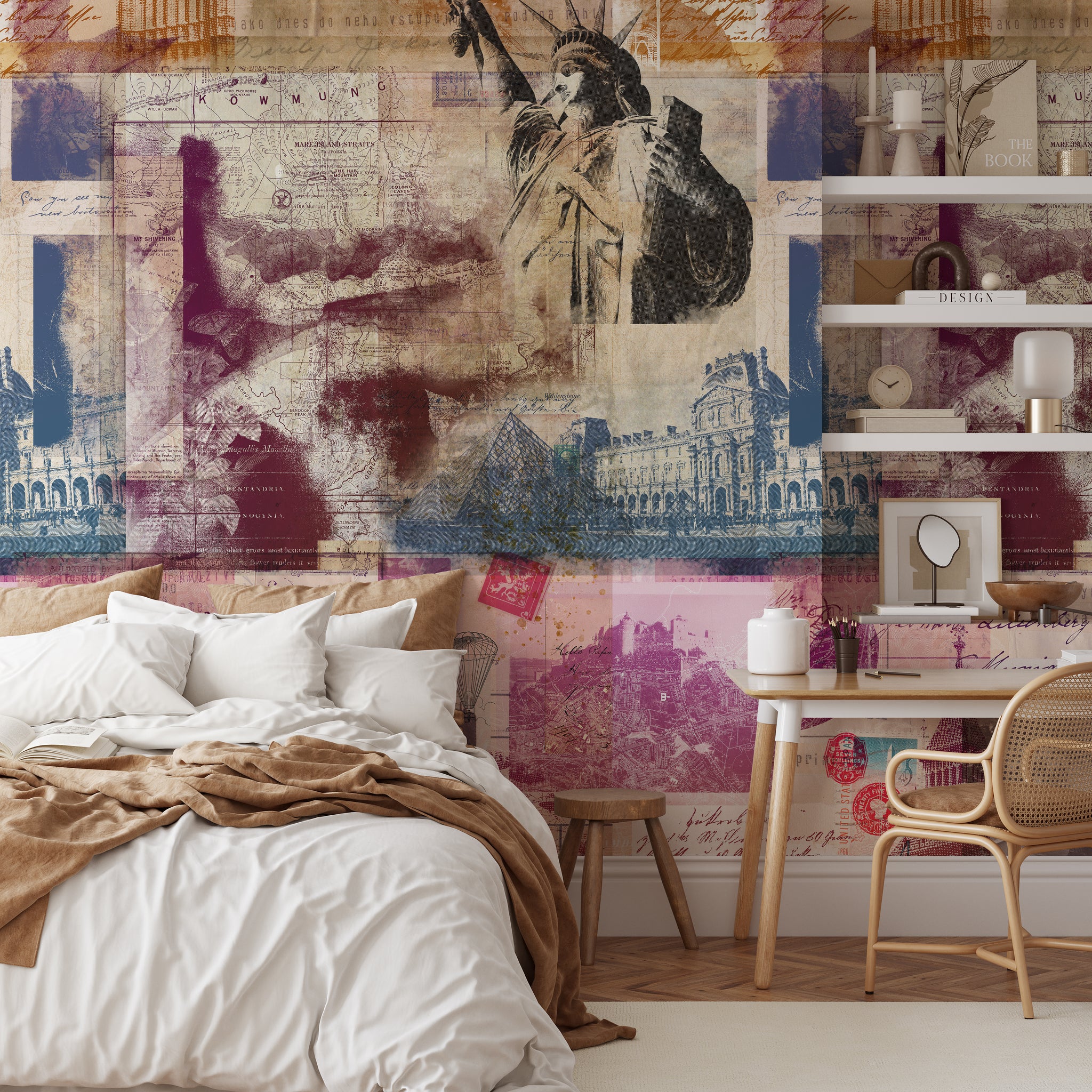 Carta da Parati Collage di Icone Internazionali - 2 rotoli di carta 90 cm x 260 cm - 4.68 mq