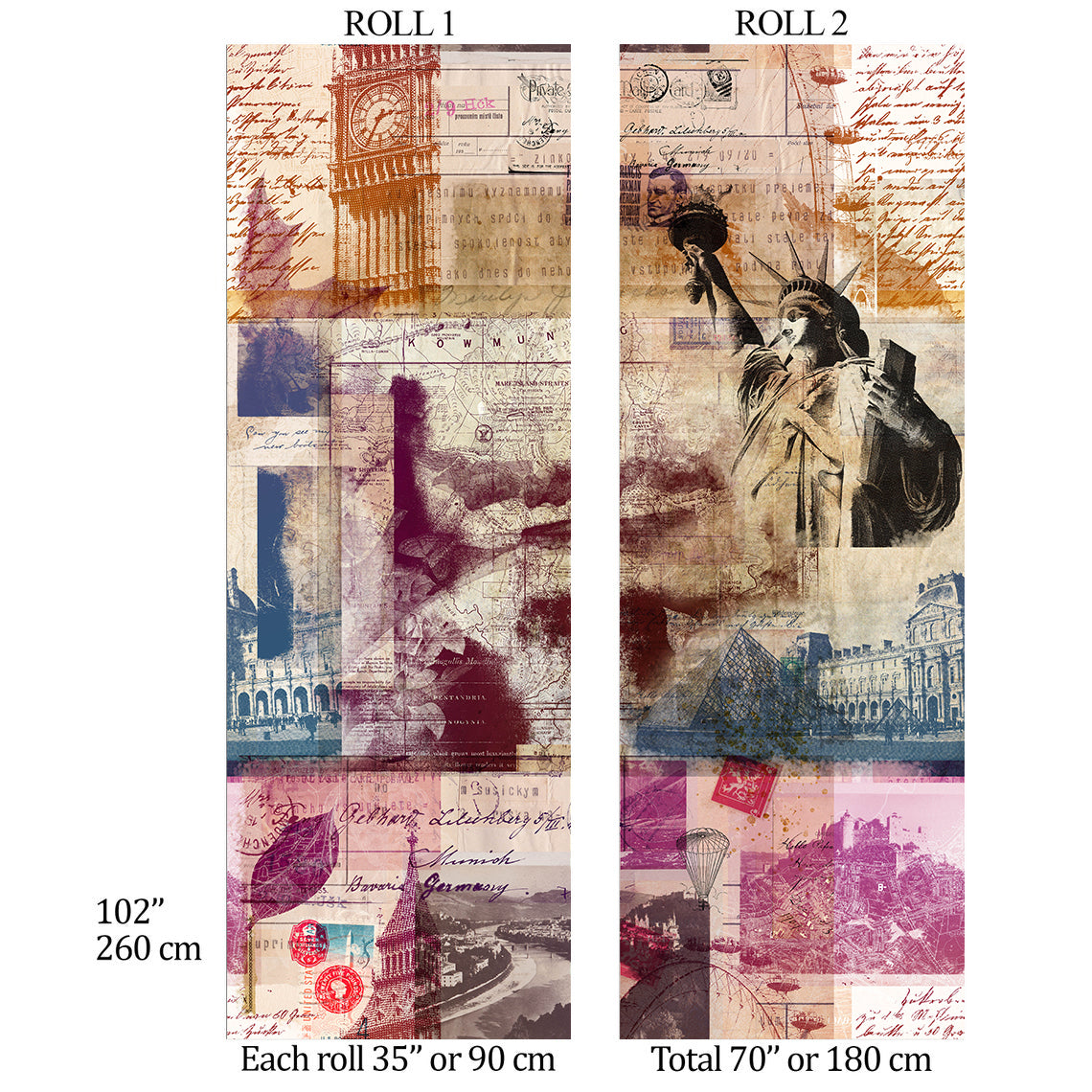 Carta da Parati Collage di Icone Internazionali - 2 rotoli di carta 90 cm x 260 cm - 4.68 mq